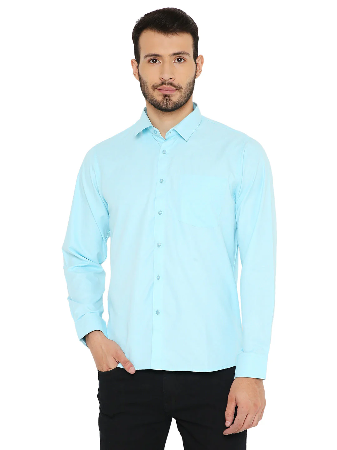 Slim Fit Solid Bright Light Blue Shirt