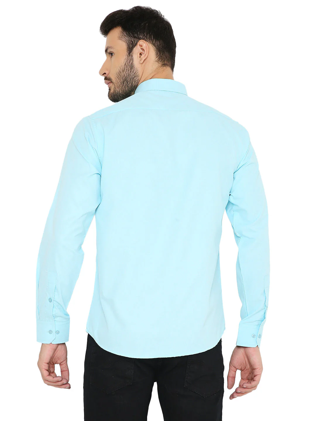 Slim Fit Solid Bright Light Blue Shirt - Image 4
