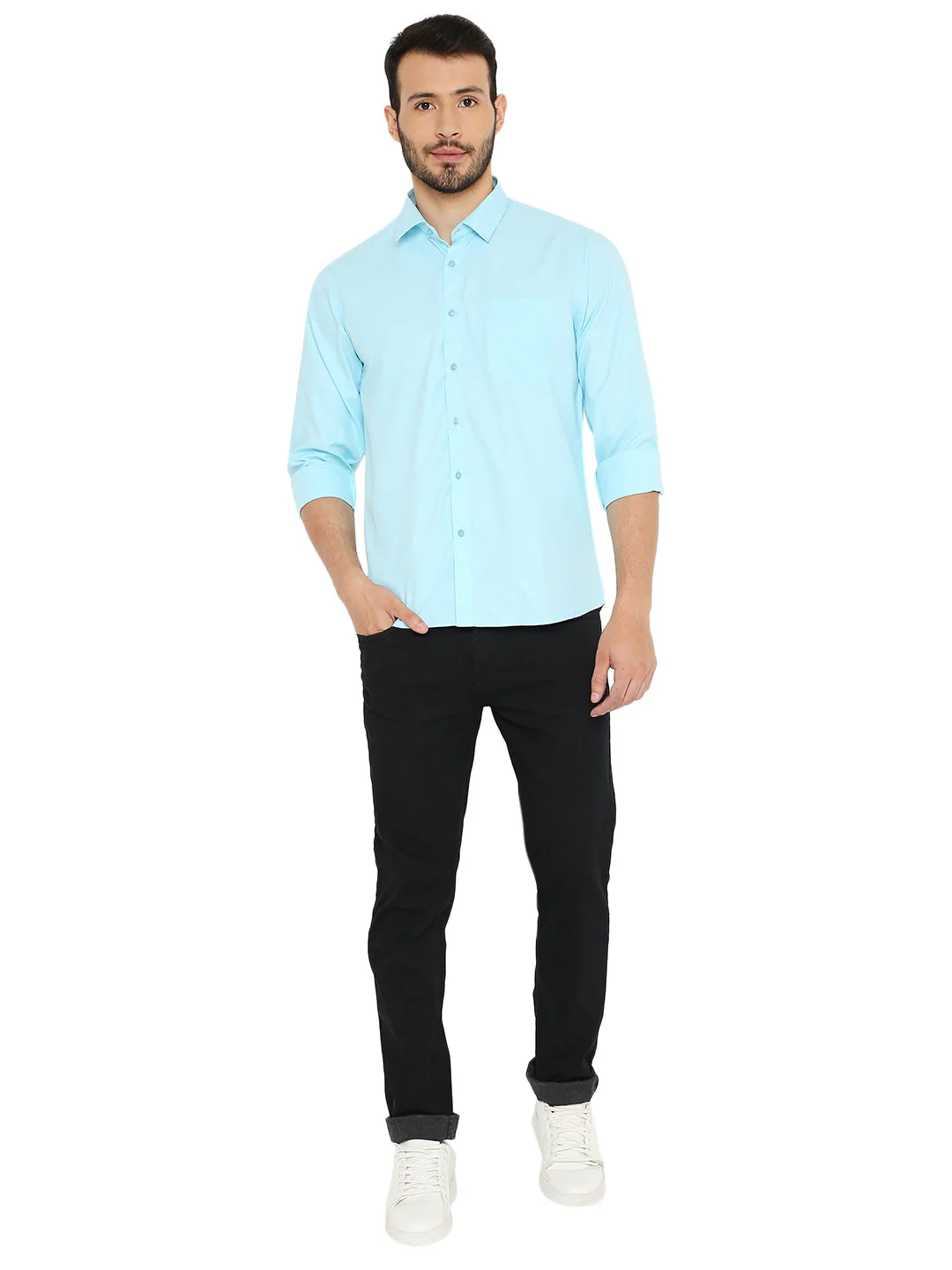 Slim Fit Solid Bright Light Blue Shirt - Image 5