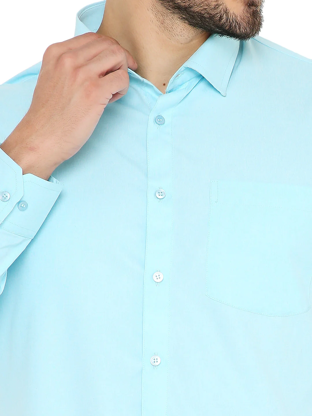 Slim Fit Solid Bright Light Blue Shirt - Image 6