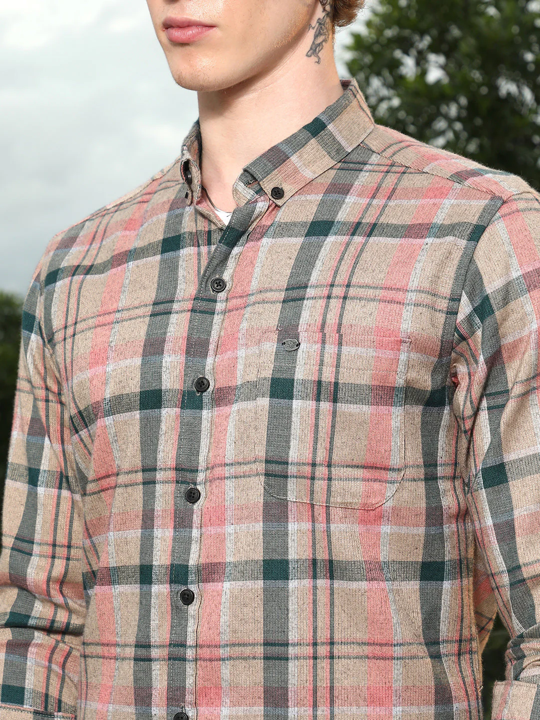 Slim Fit Tartan Check Cotton Polyester Blend Shirt - Image 7