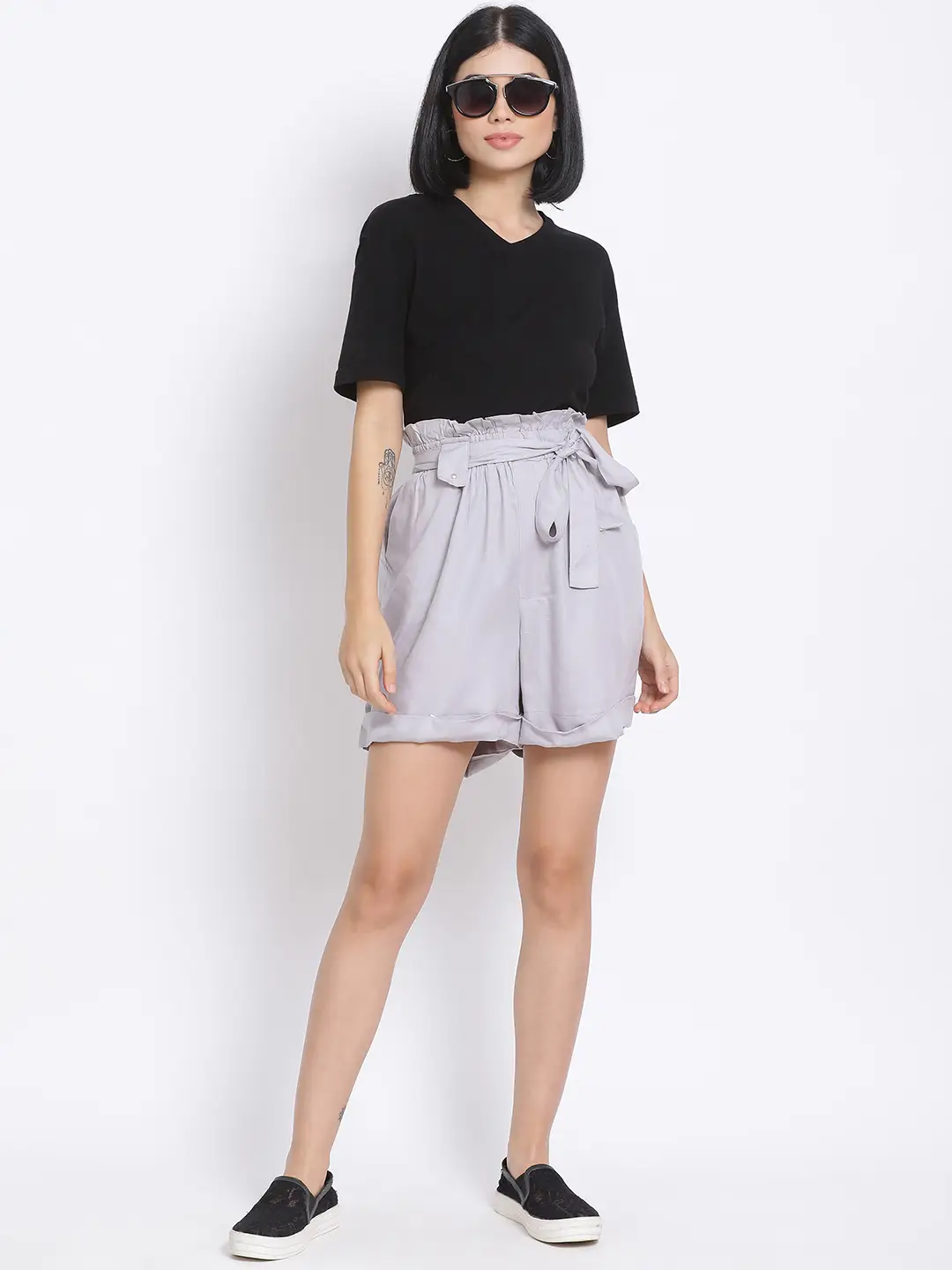 Smoke Grey Paperbag Women'S Shorts - Image 7