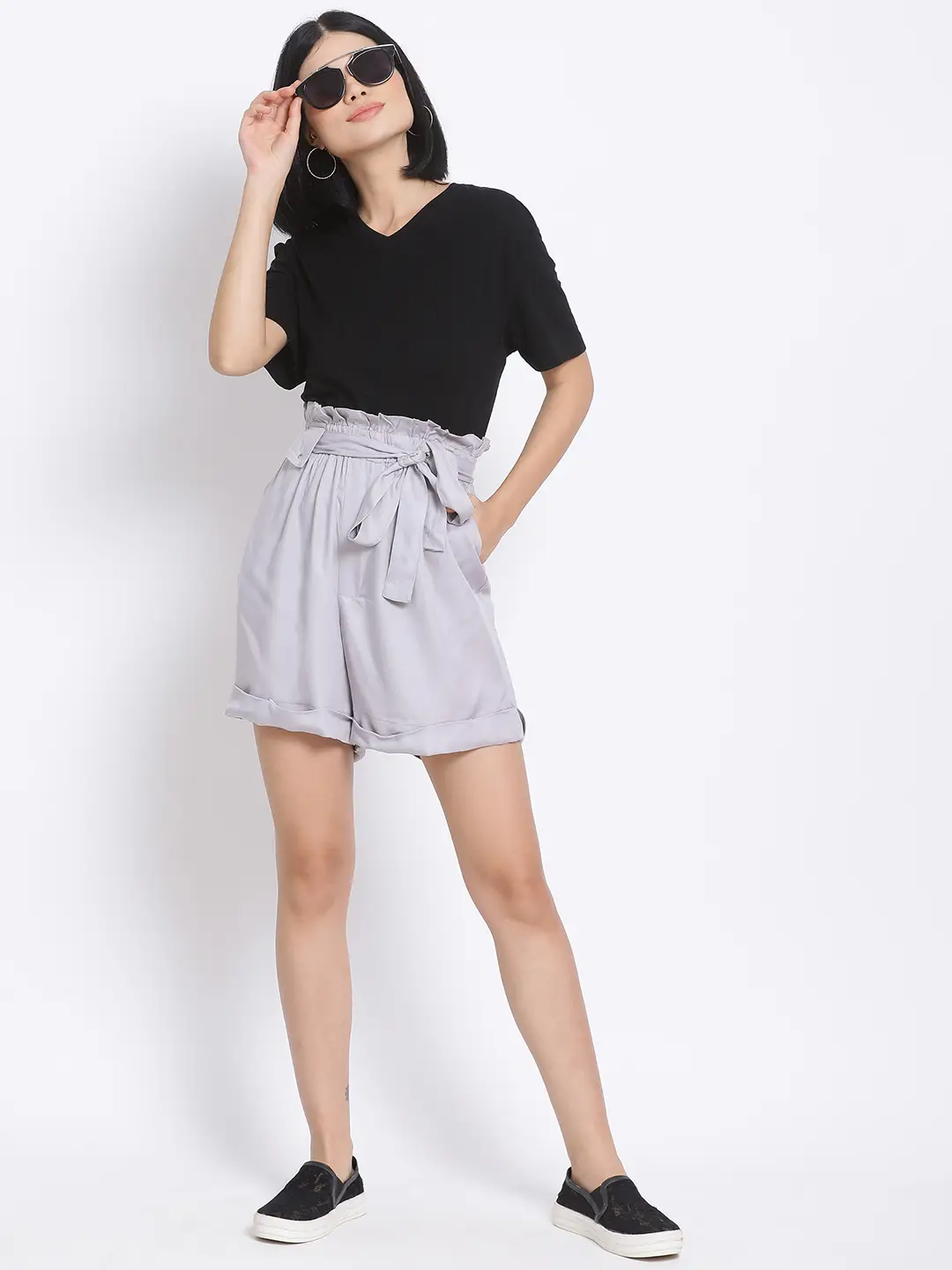 Smoke Grey Paperbag Women'S Shorts - Image 8