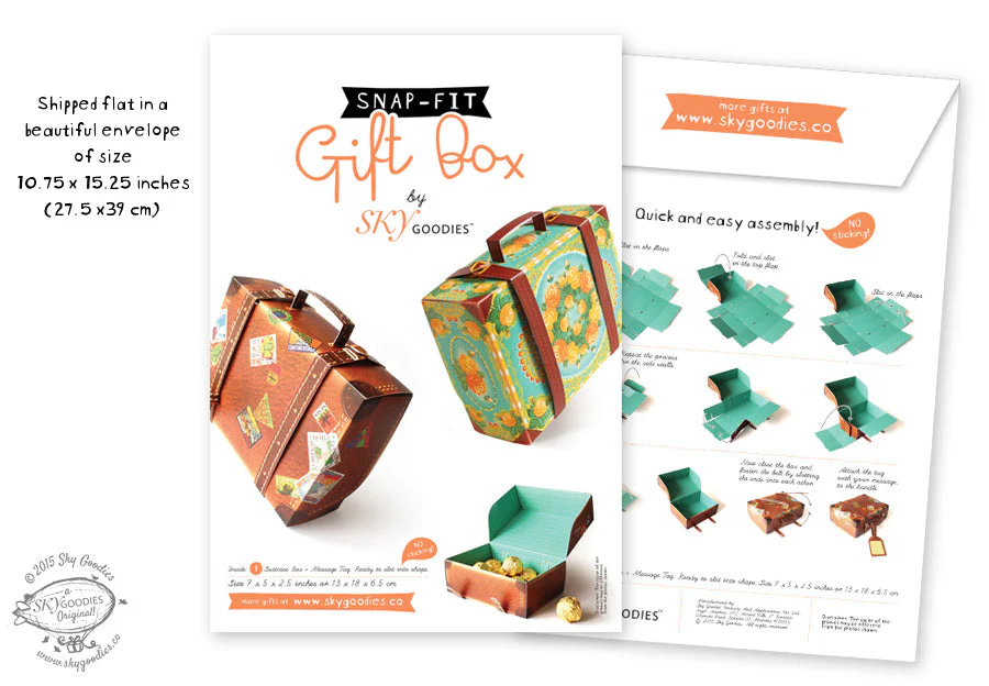 Snap-fit Gift Box: Travel Suitcase: Brown - Image 5