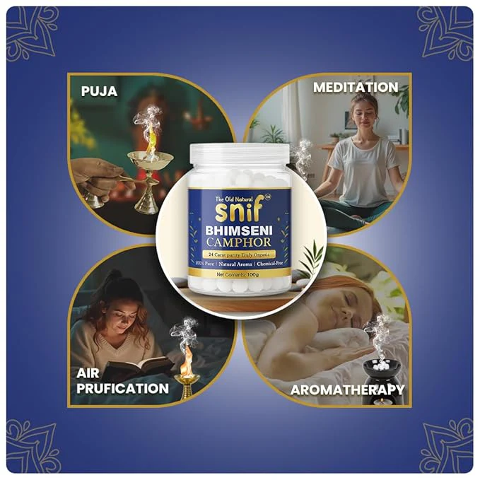 Snif Bhimseni Camphor Tablets | 100% Pure & Natural Camphor from Pine Tree Extract | Ideal for Pooja, Diffusers, Meditation & Aarti (100g) - Image 3