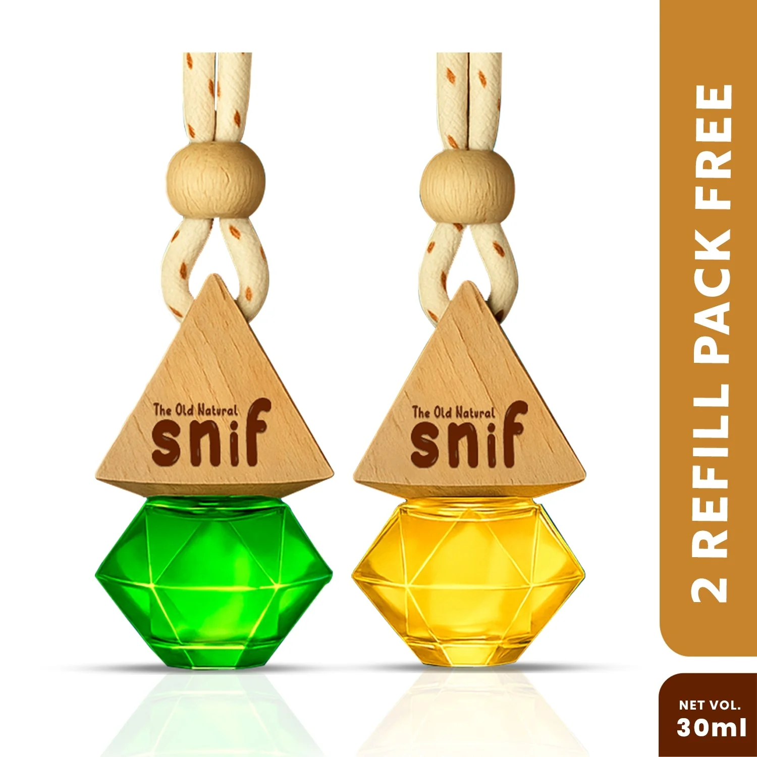 Snif Diamond Hanging Car Air Freshener with Refill Pack (Jazzy Jasmine, Breezy blue, White Oudh 10ml + 15ml Refill Pack) - Image 11