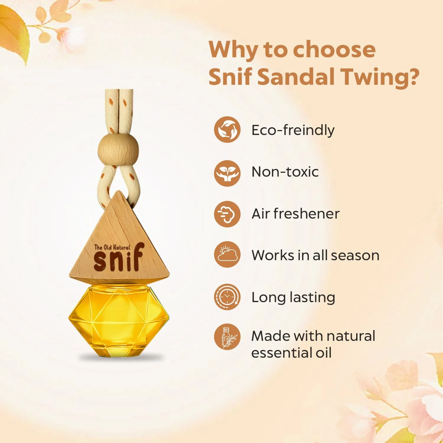 Snif Diamond Hanging Car Air Freshener with Refill Pack (Sandal Twig 10ml + 15ml Refill Pack) - Image 3