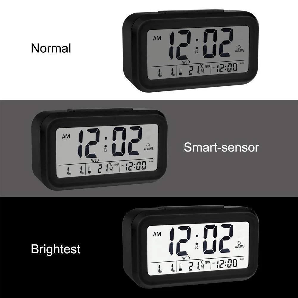 Snoozy: LCD Digital Alarm Clock with Multifunction Display, Large Screen Desk & Travel Clock with Snooze, Date, Temperature & Night Light - Image 10