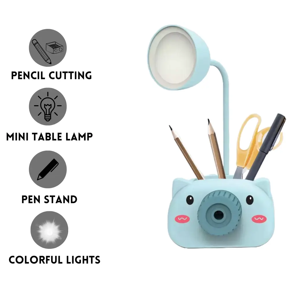 Snortie: Rechargeable LED Table Lamp with Cute Pig Design, Eye-Friendly Study Light with Pen Holder, Sharpener & Camera-Style Look for Kids’ Desk - Image 12
