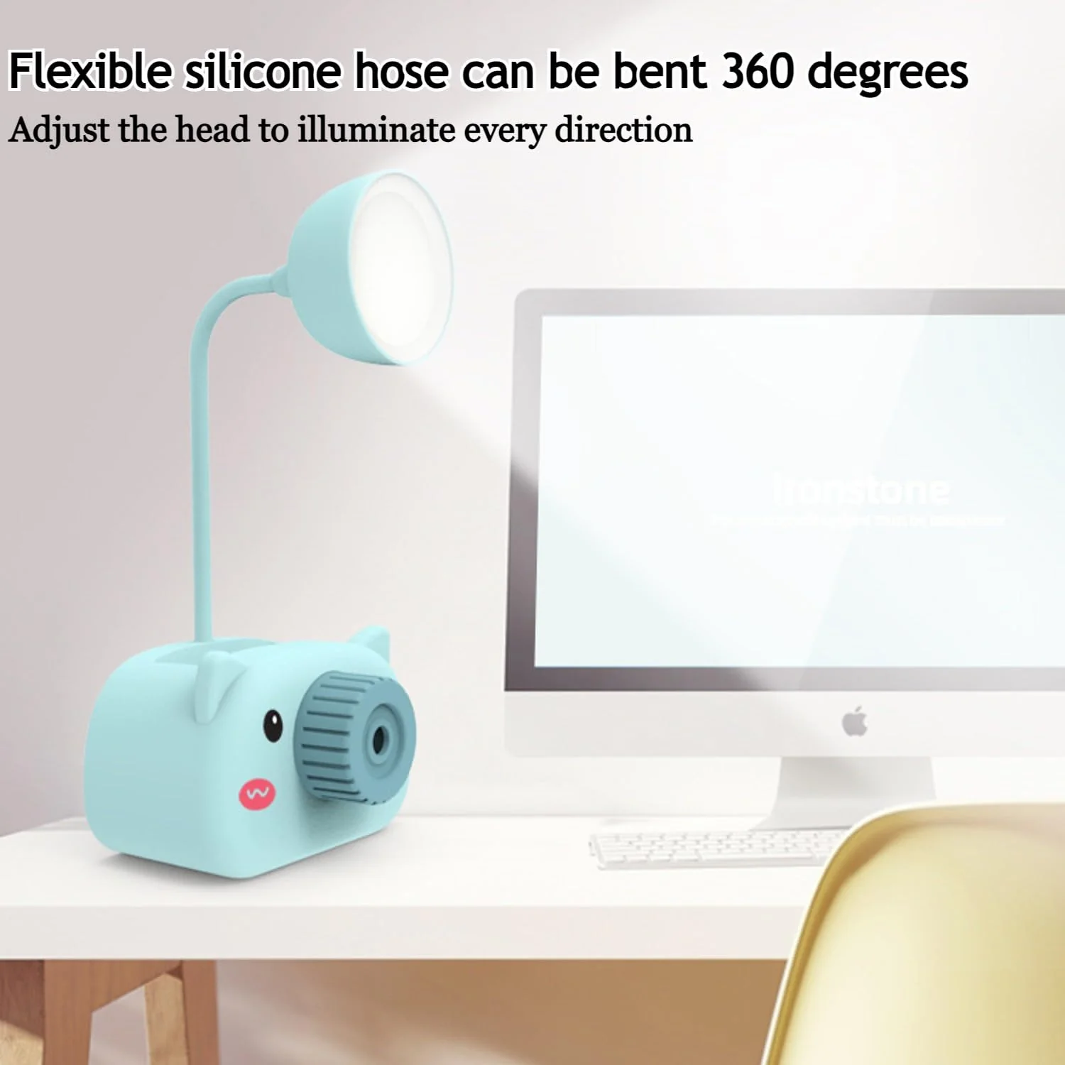 Snortie: Rechargeable LED Table Lamp with Cute Pig Design, Eye-Friendly Study Light with Pen Holder, Sharpener & Camera-Style Look for Kids’ Desk - Image 4