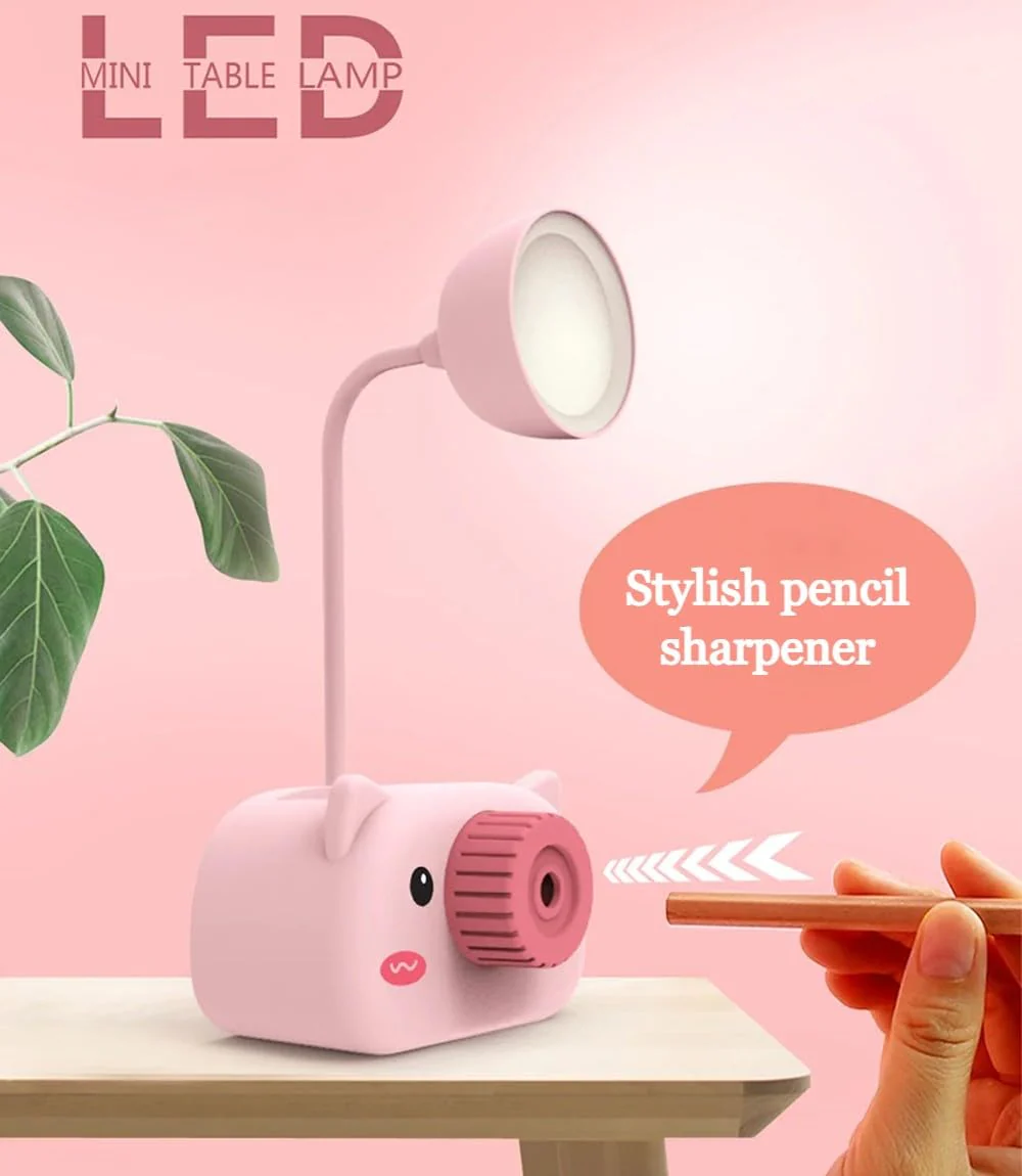 Snortie: Rechargeable LED Table Lamp with Cute Pig Design, Eye-Friendly Study Light with Pen Holder, Sharpener & Camera-Style Look for Kids’ Desk - Image 5