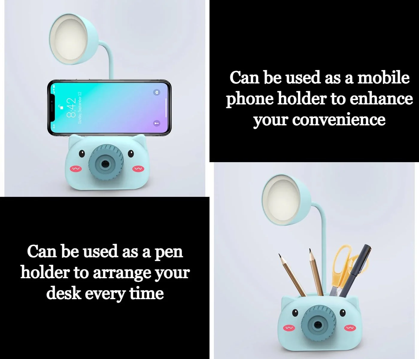 Snortie: Rechargeable LED Table Lamp with Cute Pig Design, Eye-Friendly Study Light with Pen Holder, Sharpener & Camera-Style Look for Kids’ Desk - Image 9
