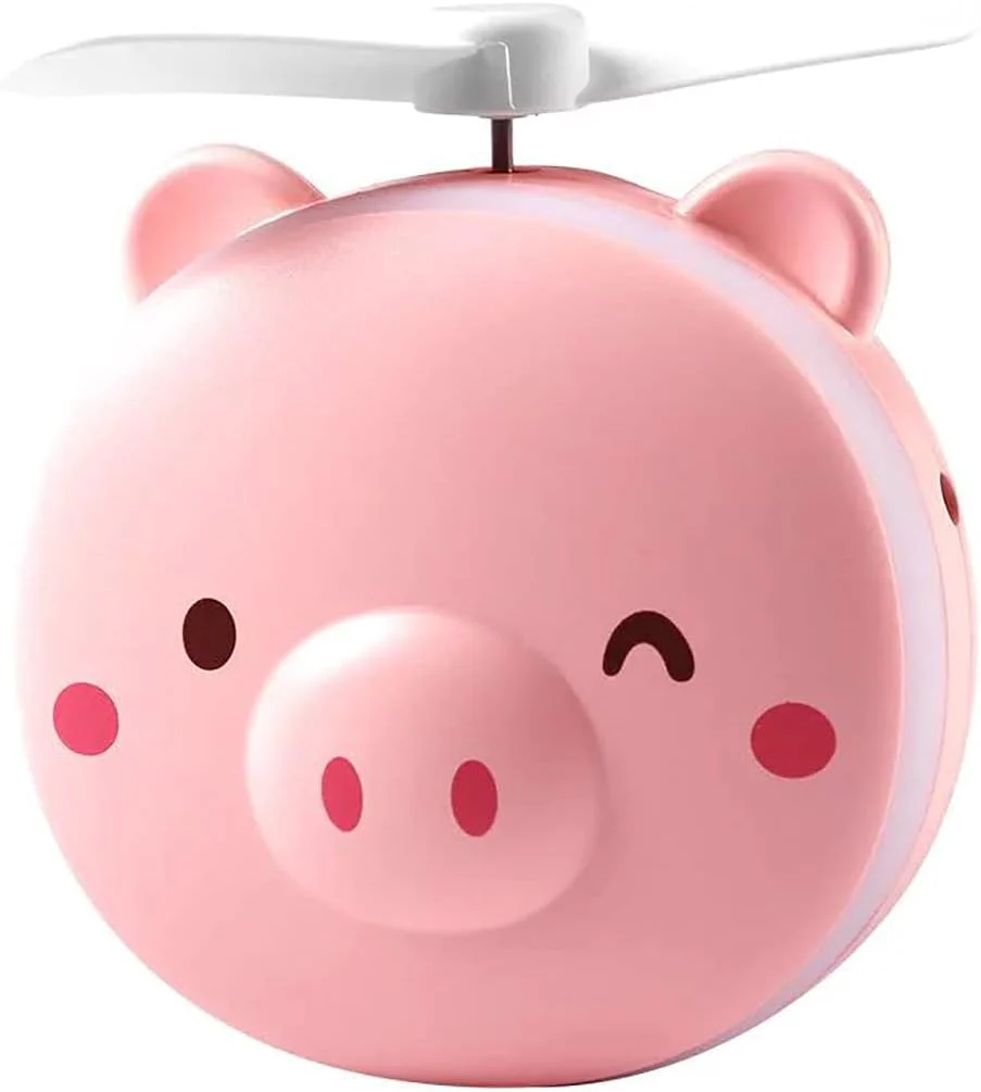 Snouty: 2-in-1 USB Rechargeable Piggy Mini Fan with LED Mirror Light, Cute Handheld Makeup Mirror & Portable Cooling Fan for Daily Use & Travel