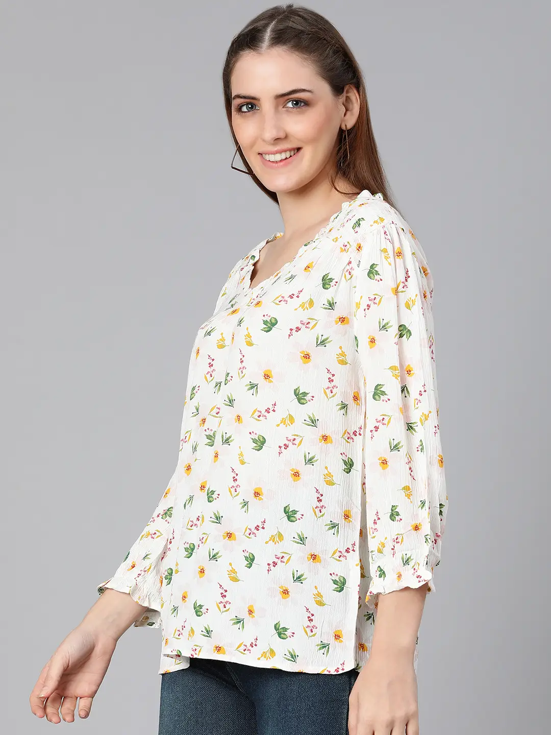 Solace White Floral Print Women Top - Image 3