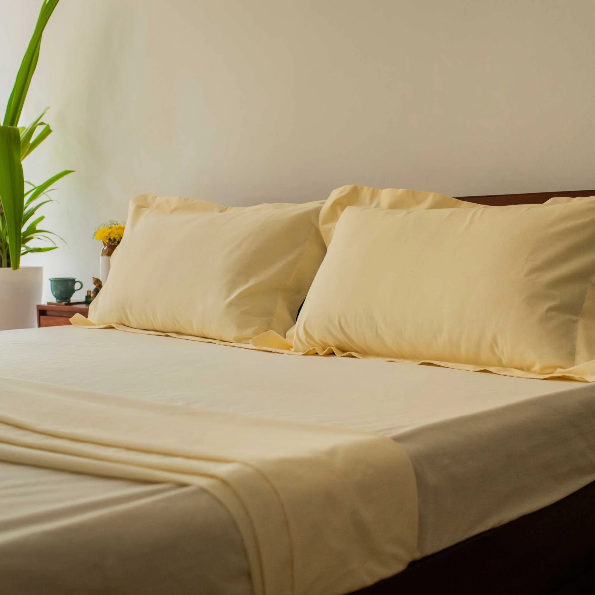 Solid Colour 100% Cotton, 270 Tc Queen Bedsheet With 2 Frill Pillow Covers - Image 4