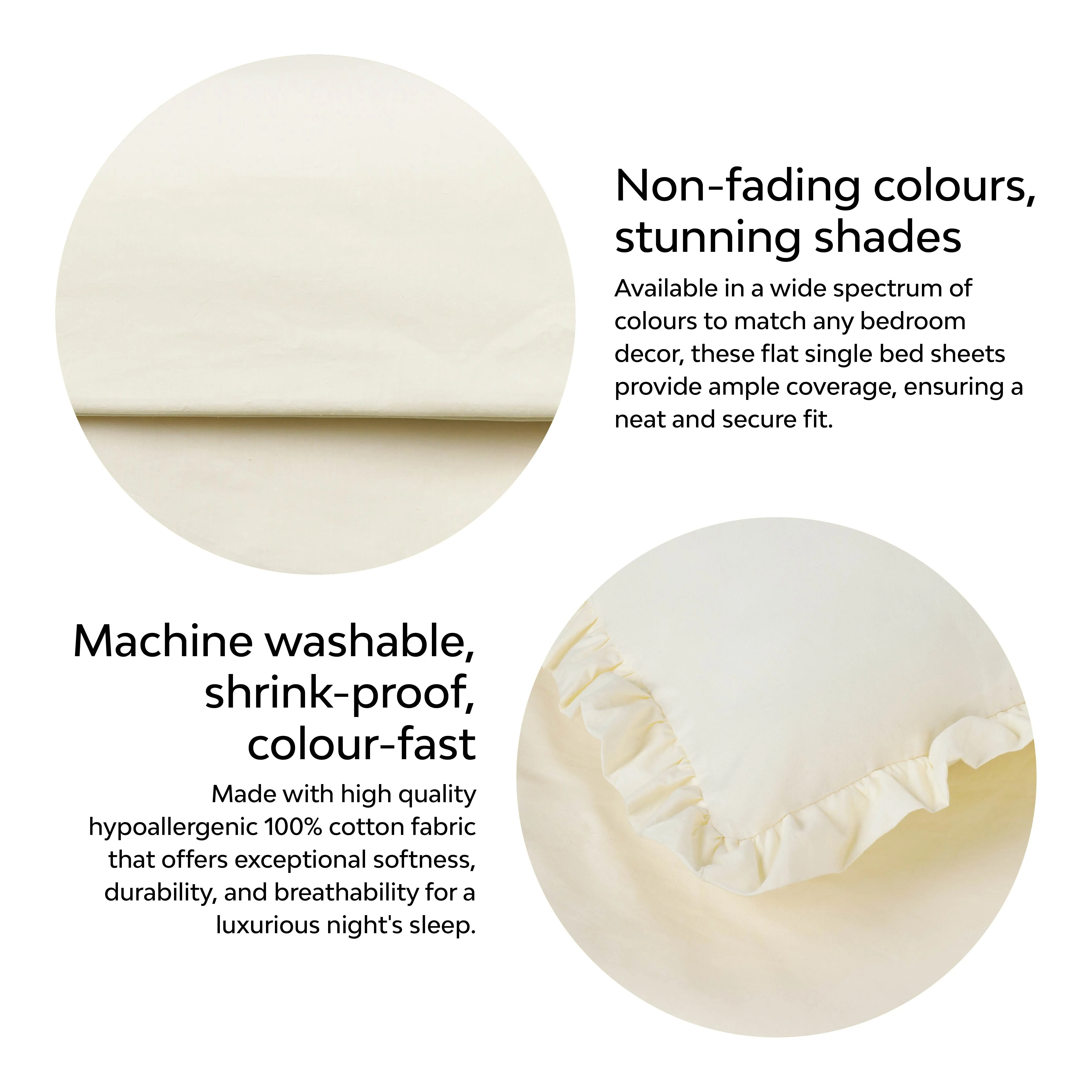 Solid Colour 100% Cotton, 270 Tc Queen Bedsheet With 2 Frill Pillow Covers - Image 9