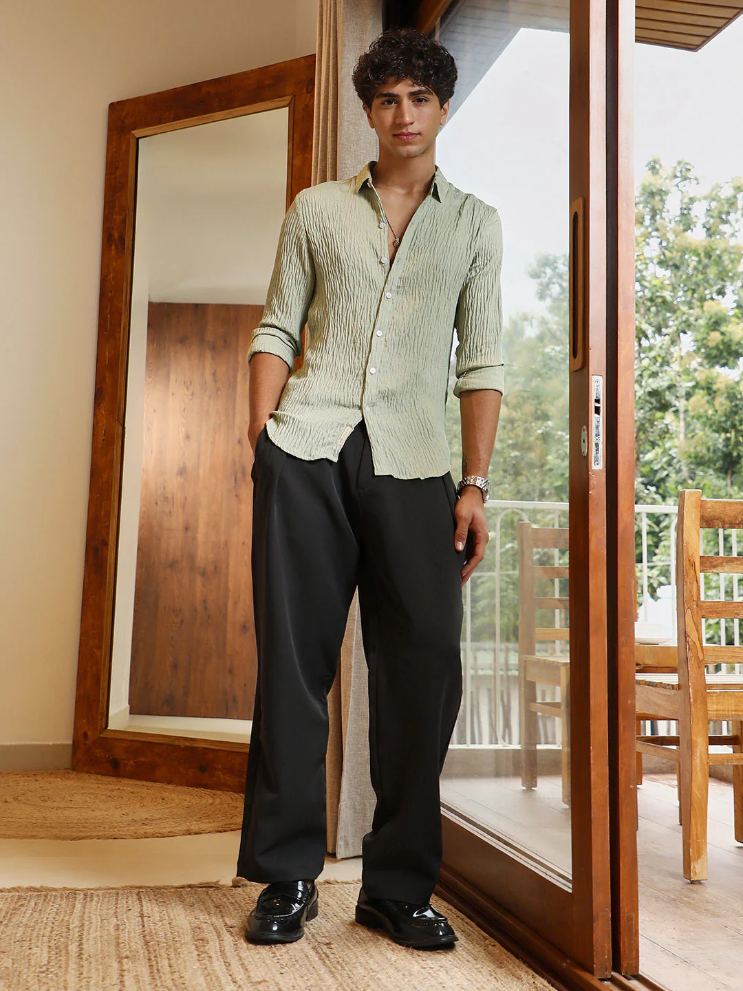 Solid Creased-Tactile Shirt - Image 6