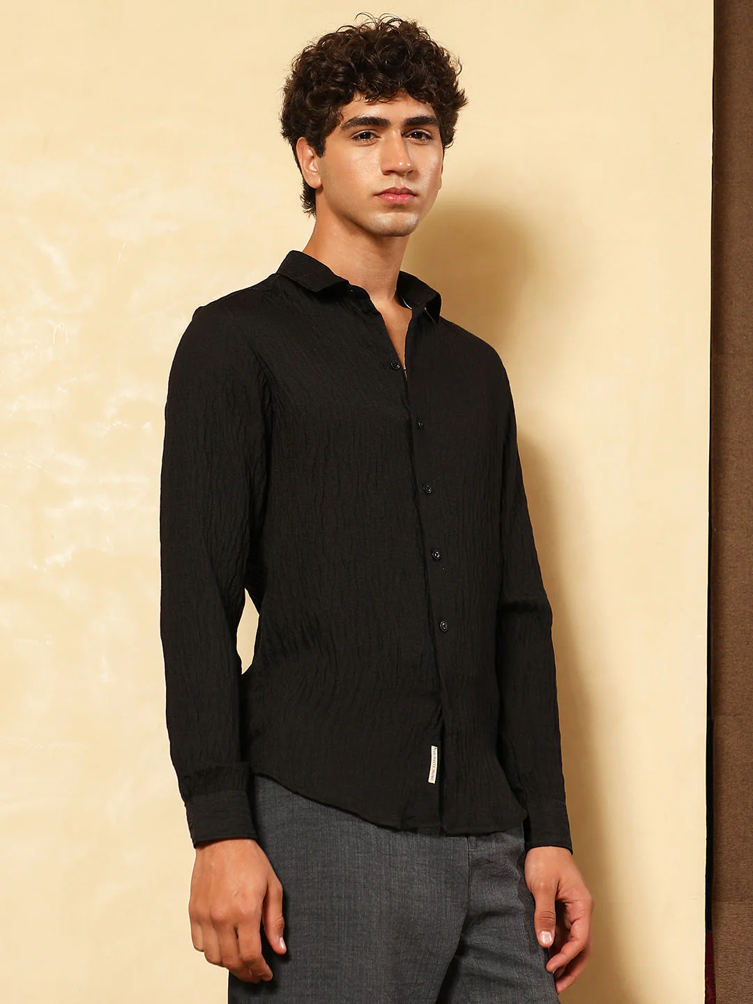 Solid Creased-Tactile Shirt - Image 3