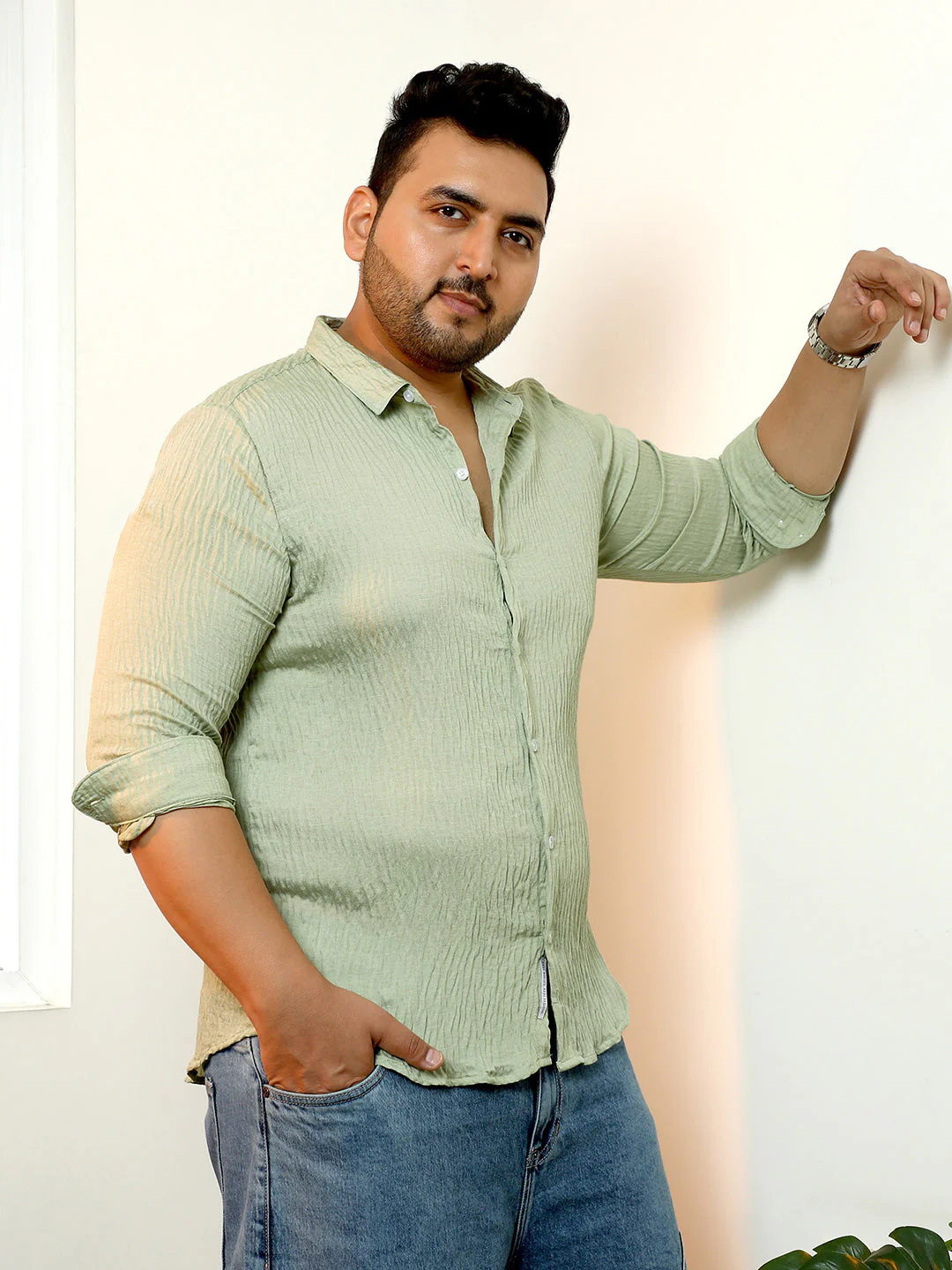 Solid Creased-Tactile Shirt - Image 3