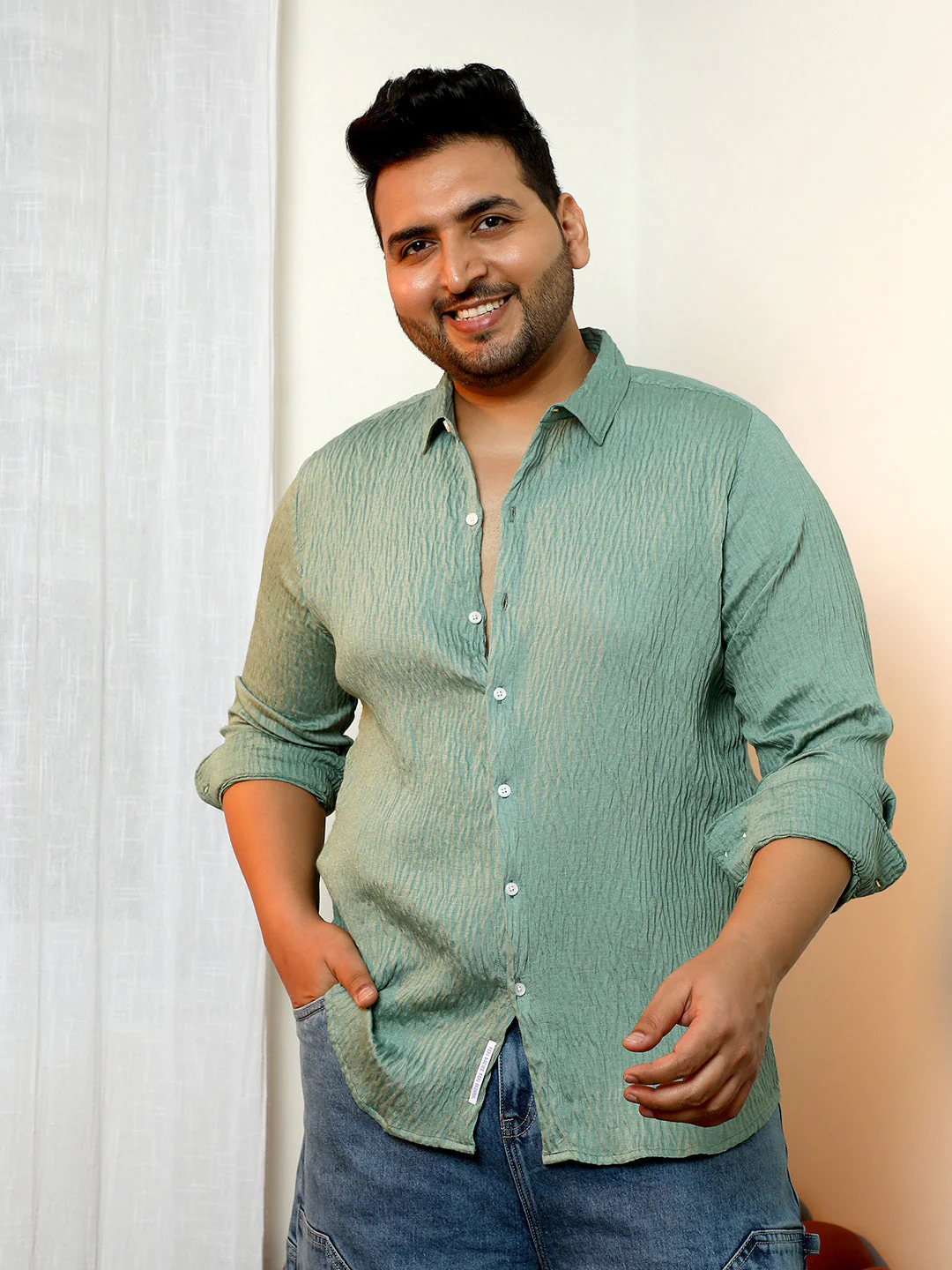 Solid Creased-Tactile Shirt - Image 2