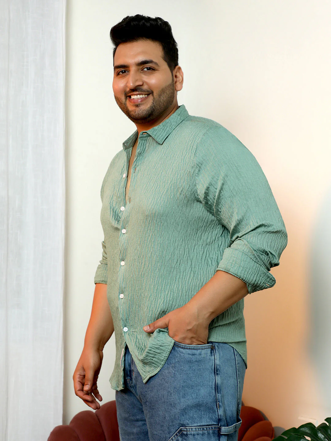 Solid Creased-Tactile Shirt - Image 3