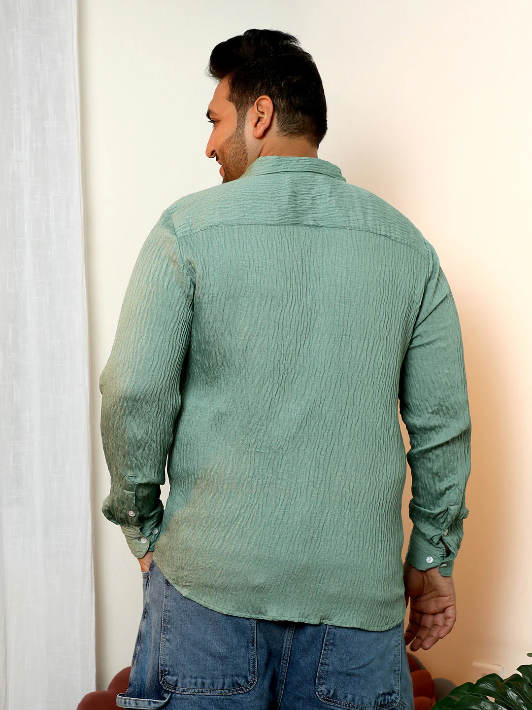 Solid Creased-Tactile Shirt - Image 4