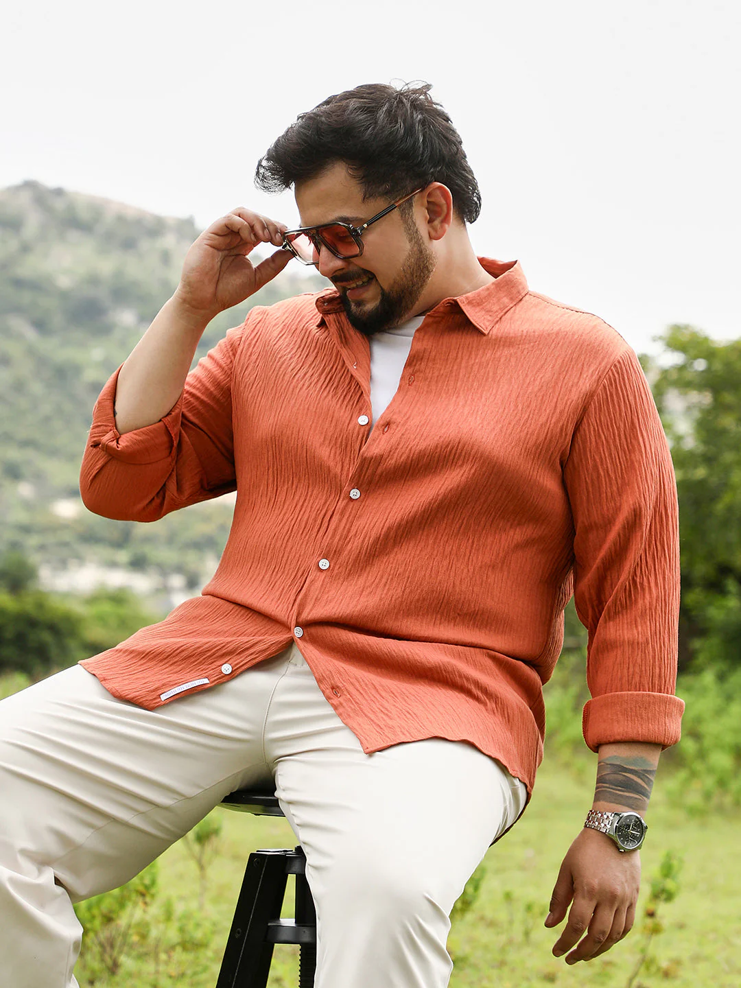 Solid Creased-Tactile Shirt - Image 44