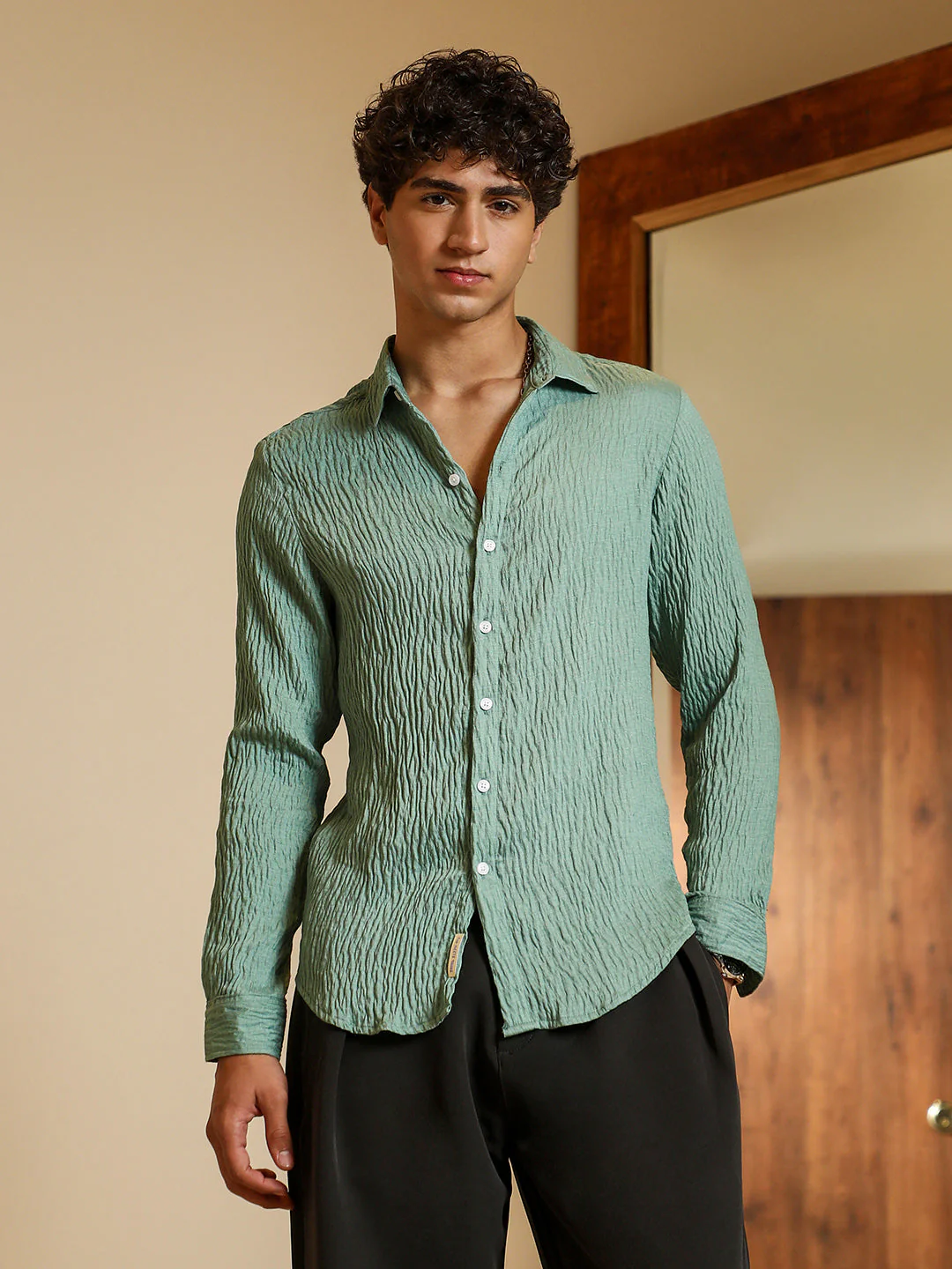 Solid Creased-Tactile Shirt - Image 2