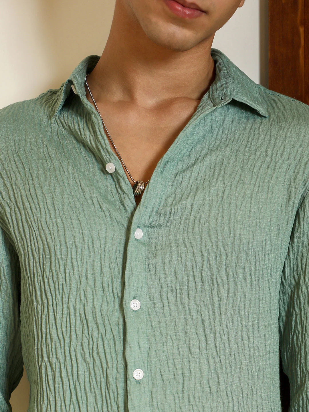 Solid Creased-Tactile Shirt - Image 7