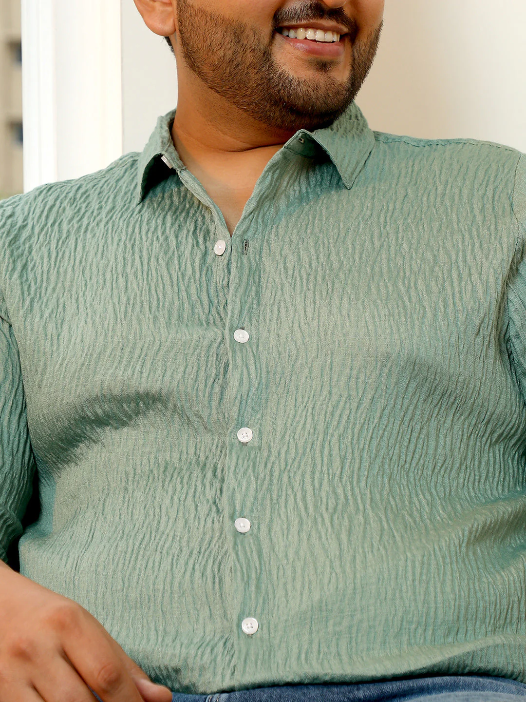 Solid Creased-Tactile Shirt - Image 7