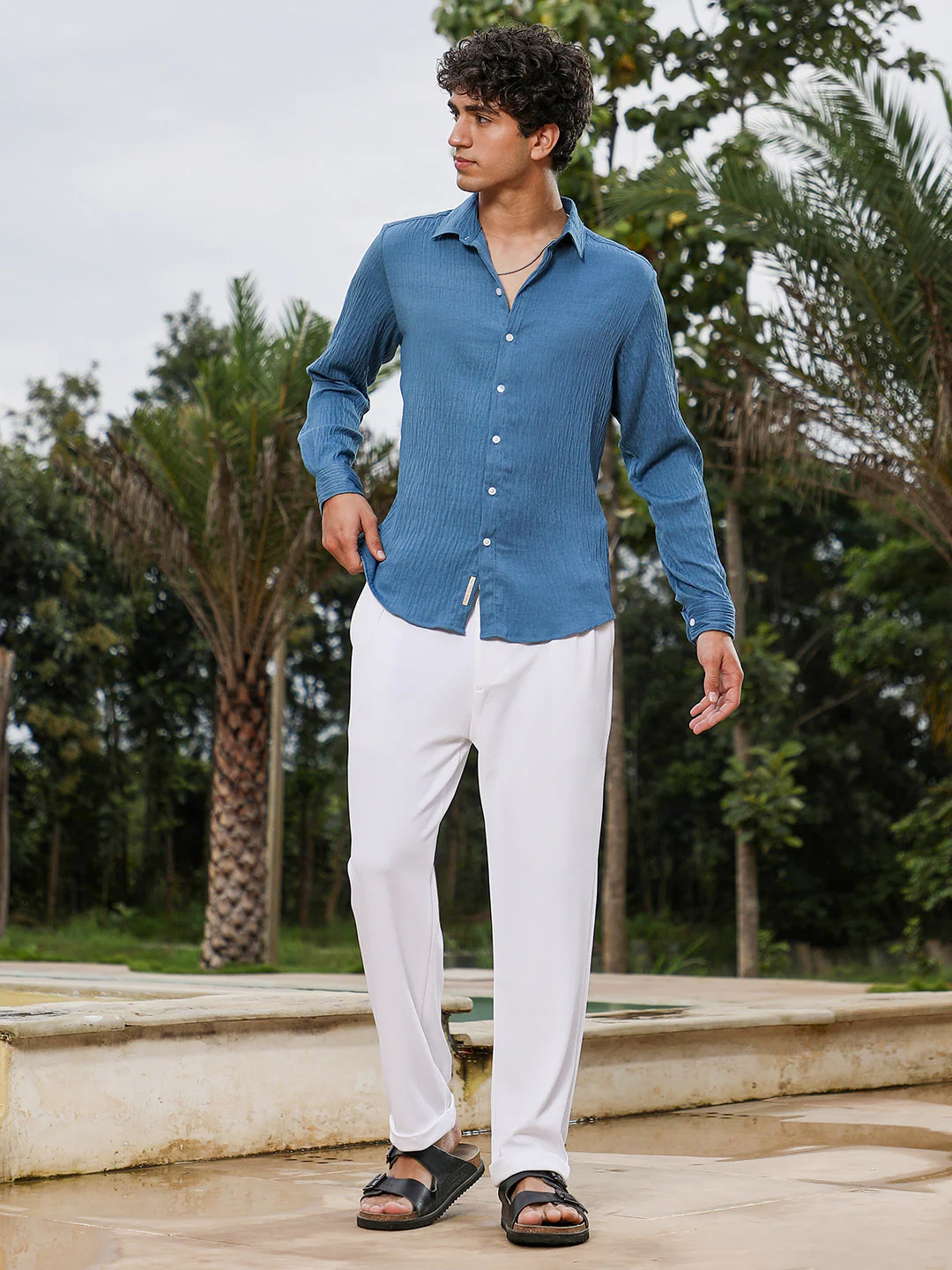 Solid Creased-Tactile Shirt - Image 5