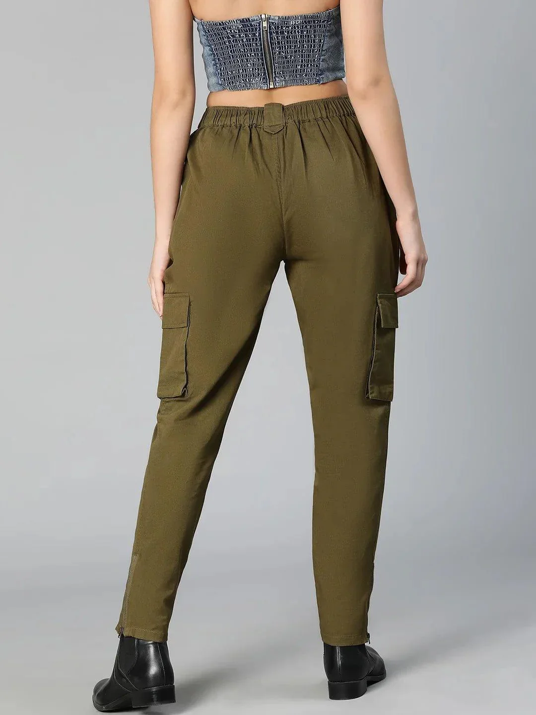 Solid Khaki Elasticated Women Cotton Pants For Everyday Style - Image 2