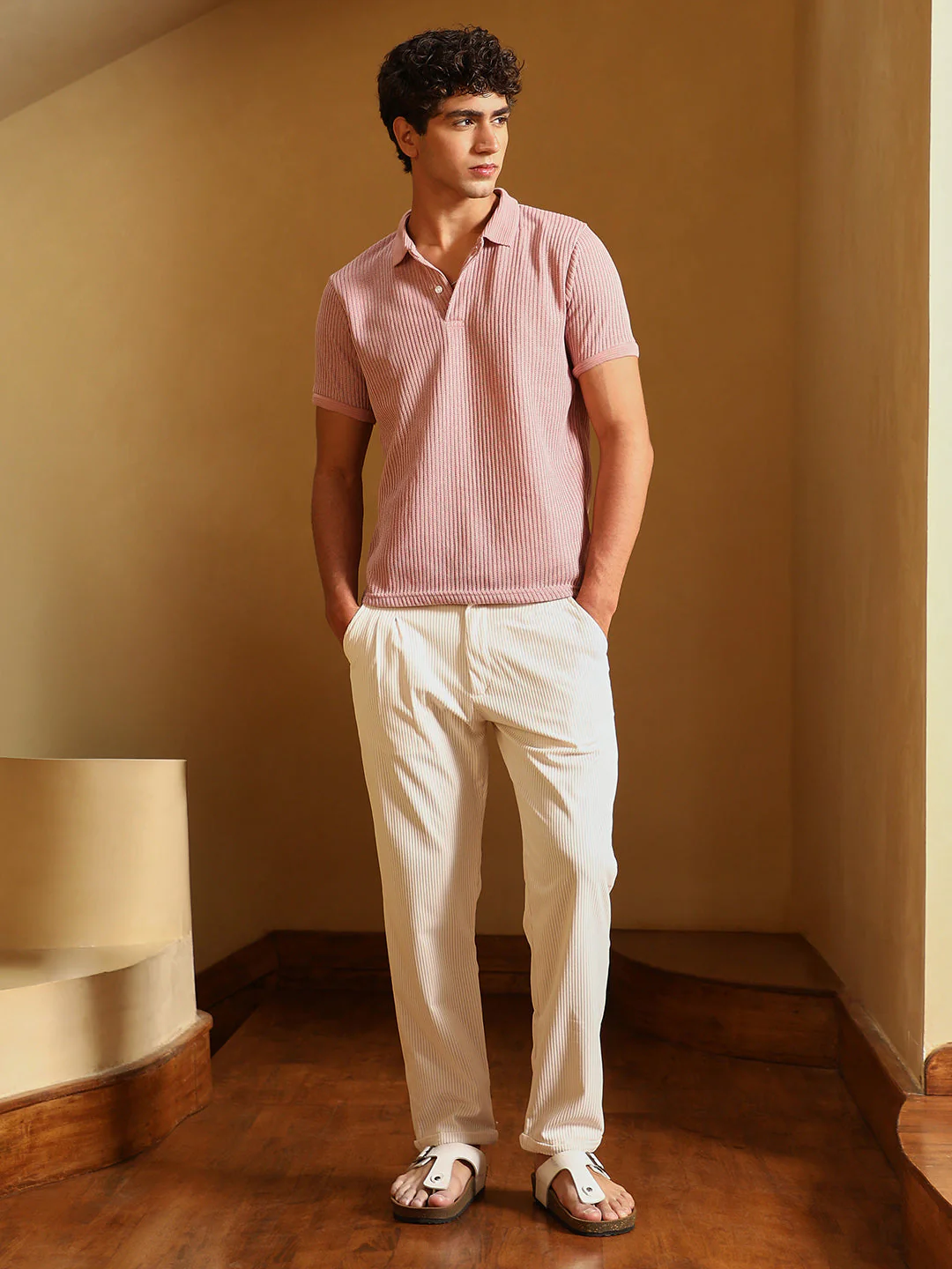 Solid Ribbed Polo T-Shirt - Image 5