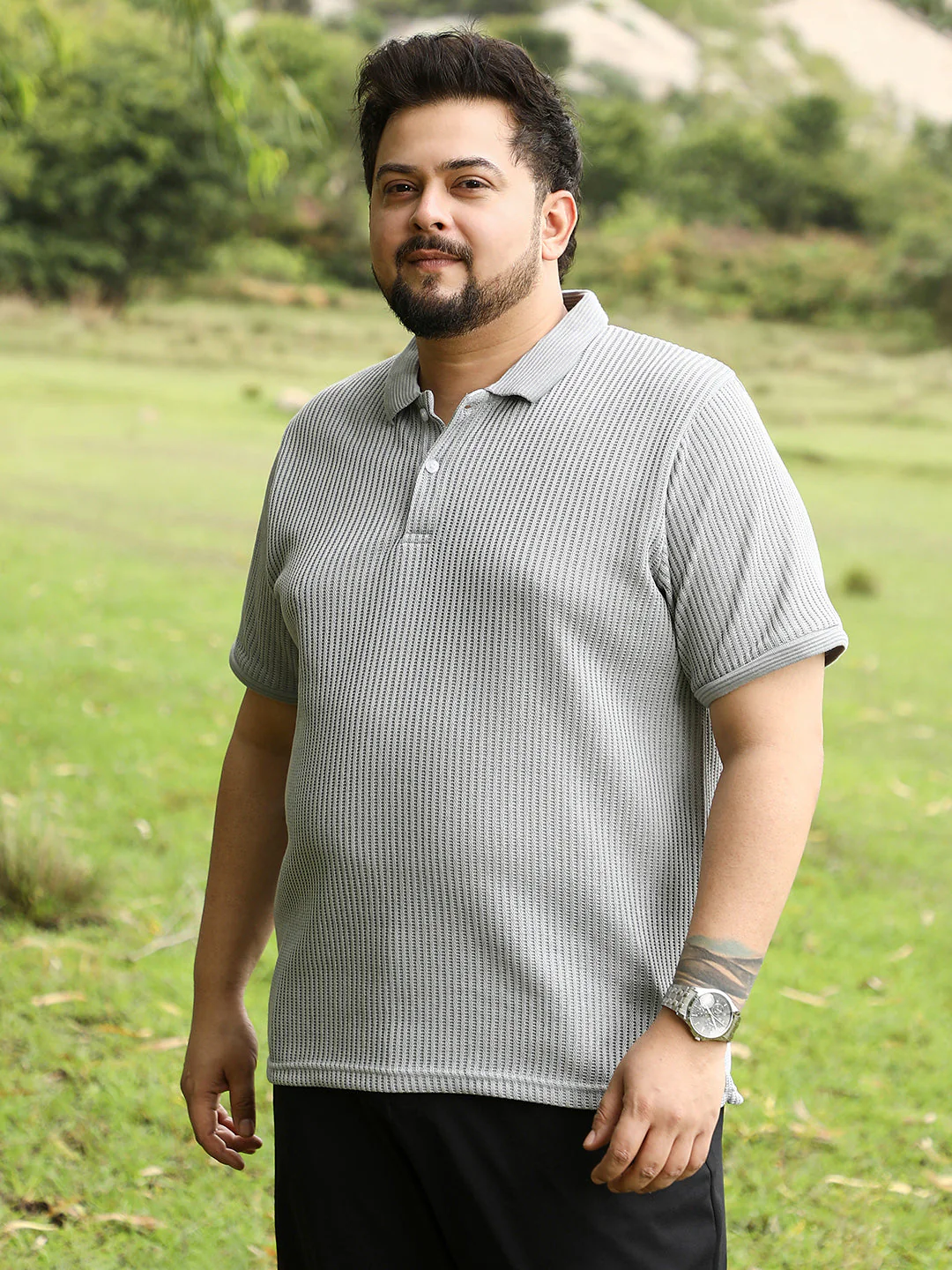 Solid Ribbed Polo T-Shirt - Image 3