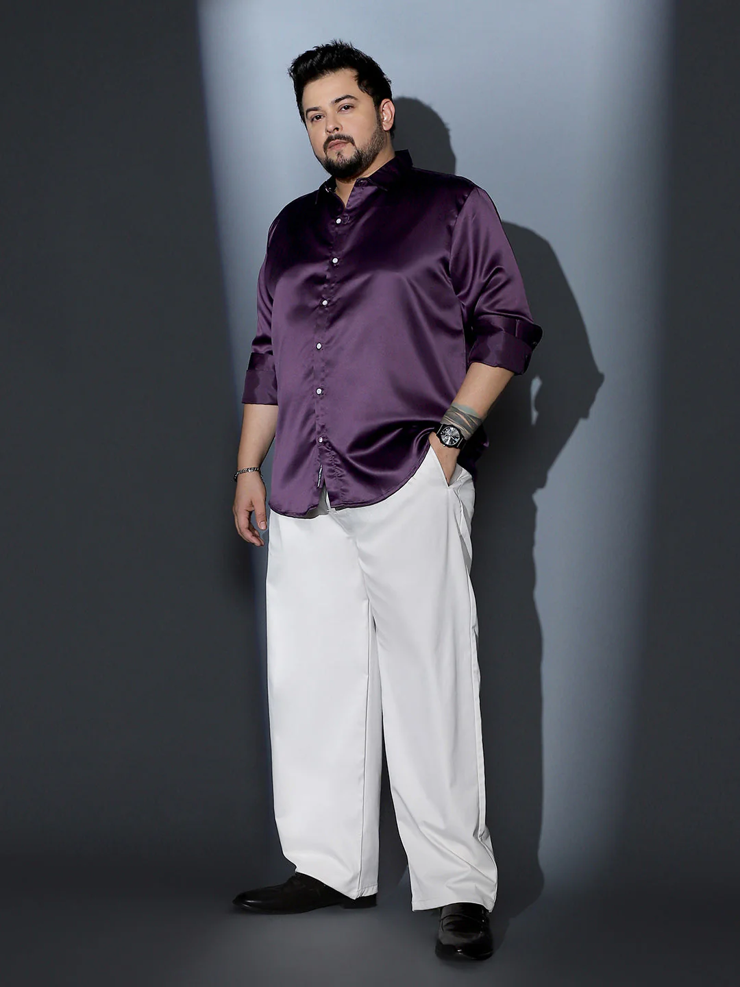 Solid-Satin Regular Shirt - Image 5