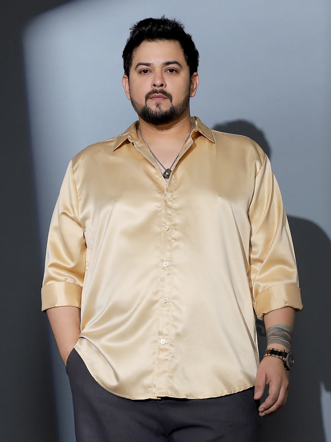 Solid-Satin Regular Shirt - Image 2