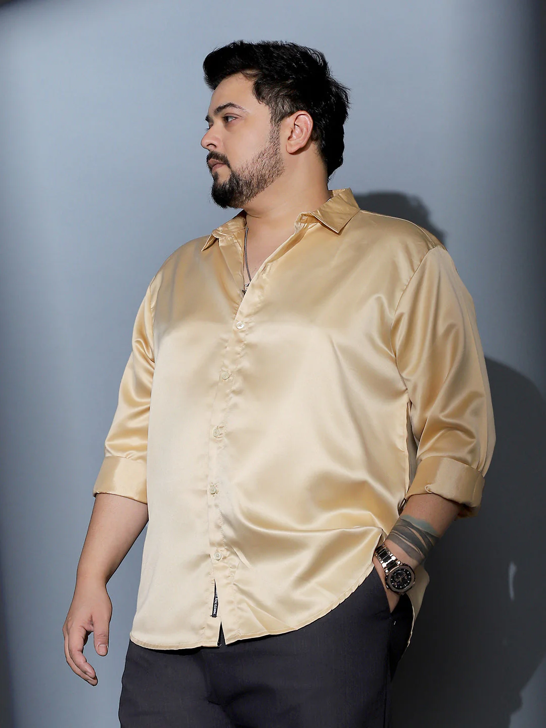 Solid-Satin Regular Shirt - Image 3