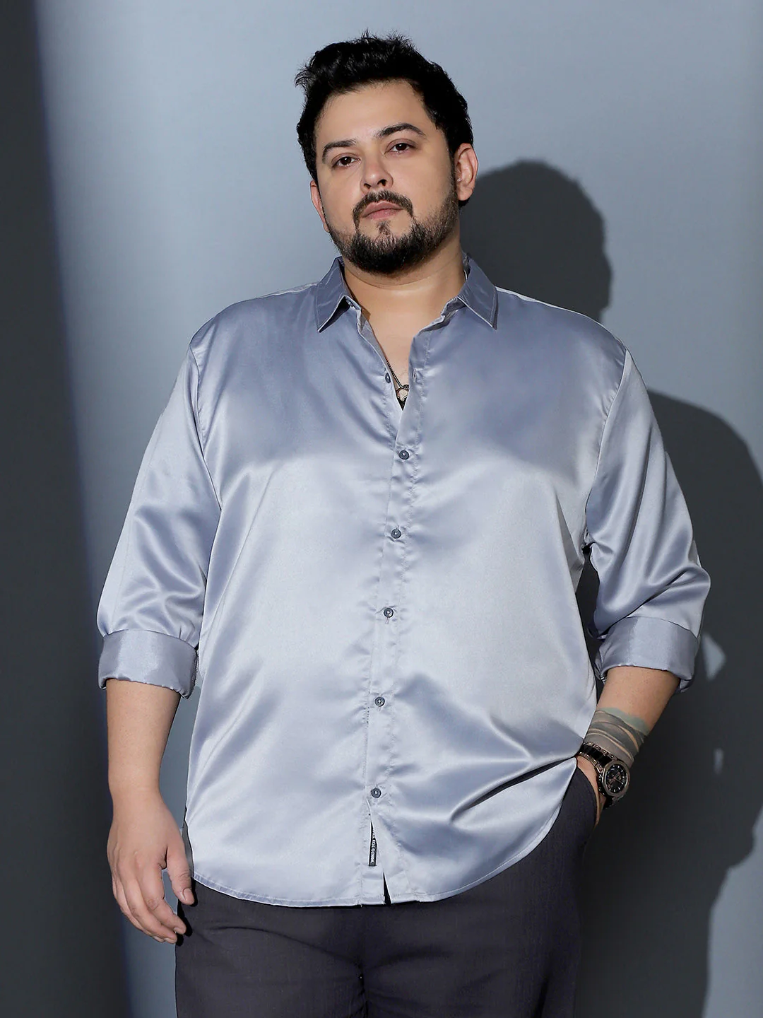 Solid-Satin Regular Shirt - Image 2