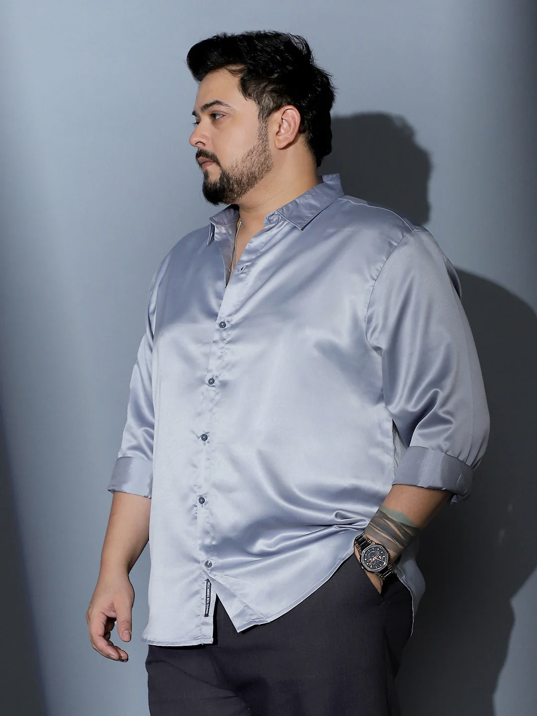 Solid-Satin Regular Shirt - Image 3