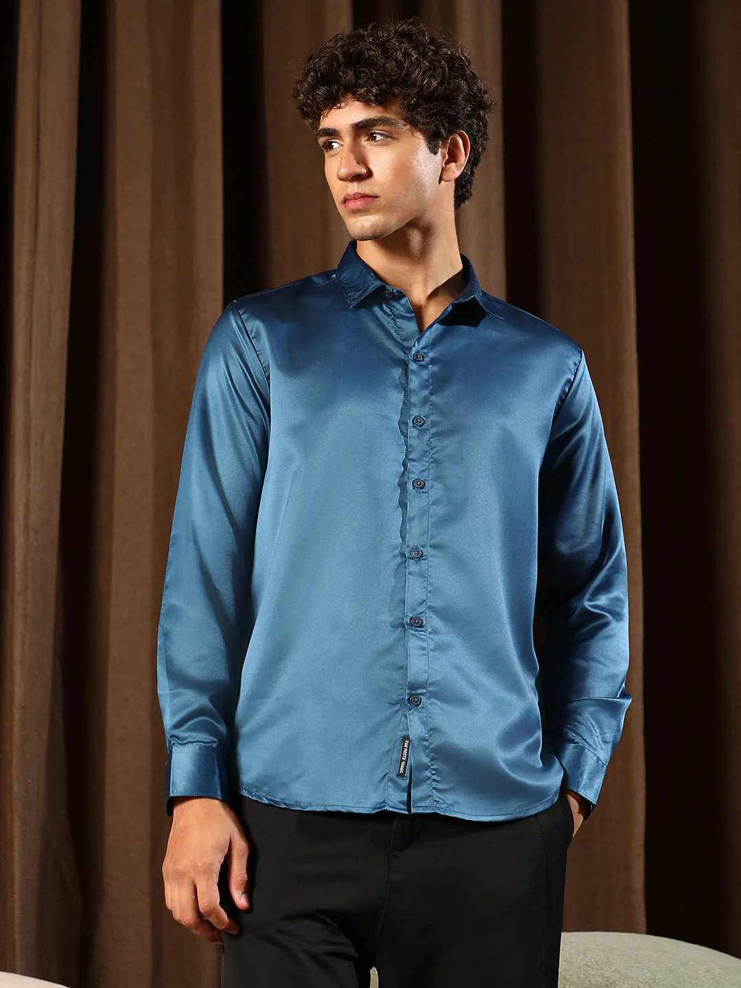 Solid-Satin Regular Shirt - Image 2