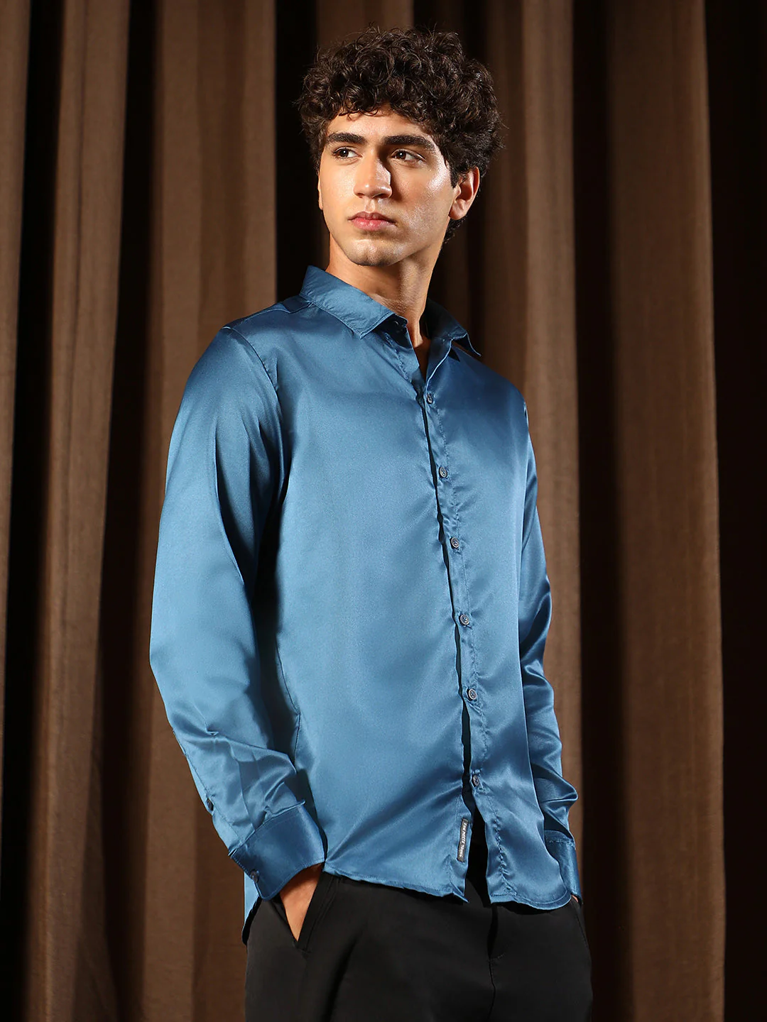 Solid-Satin Regular Shirt - Image 3