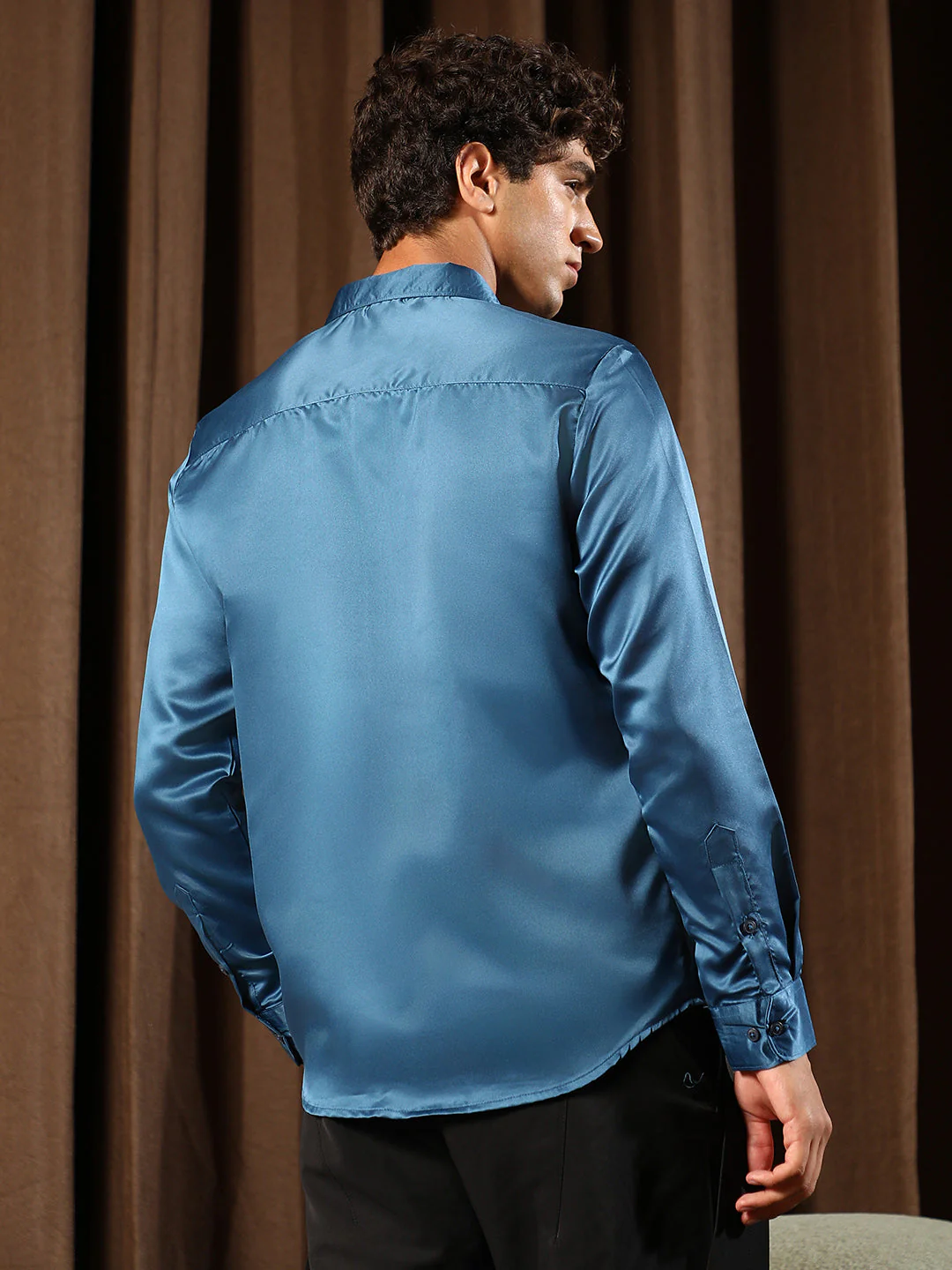 Solid-Satin Regular Shirt - Image 4