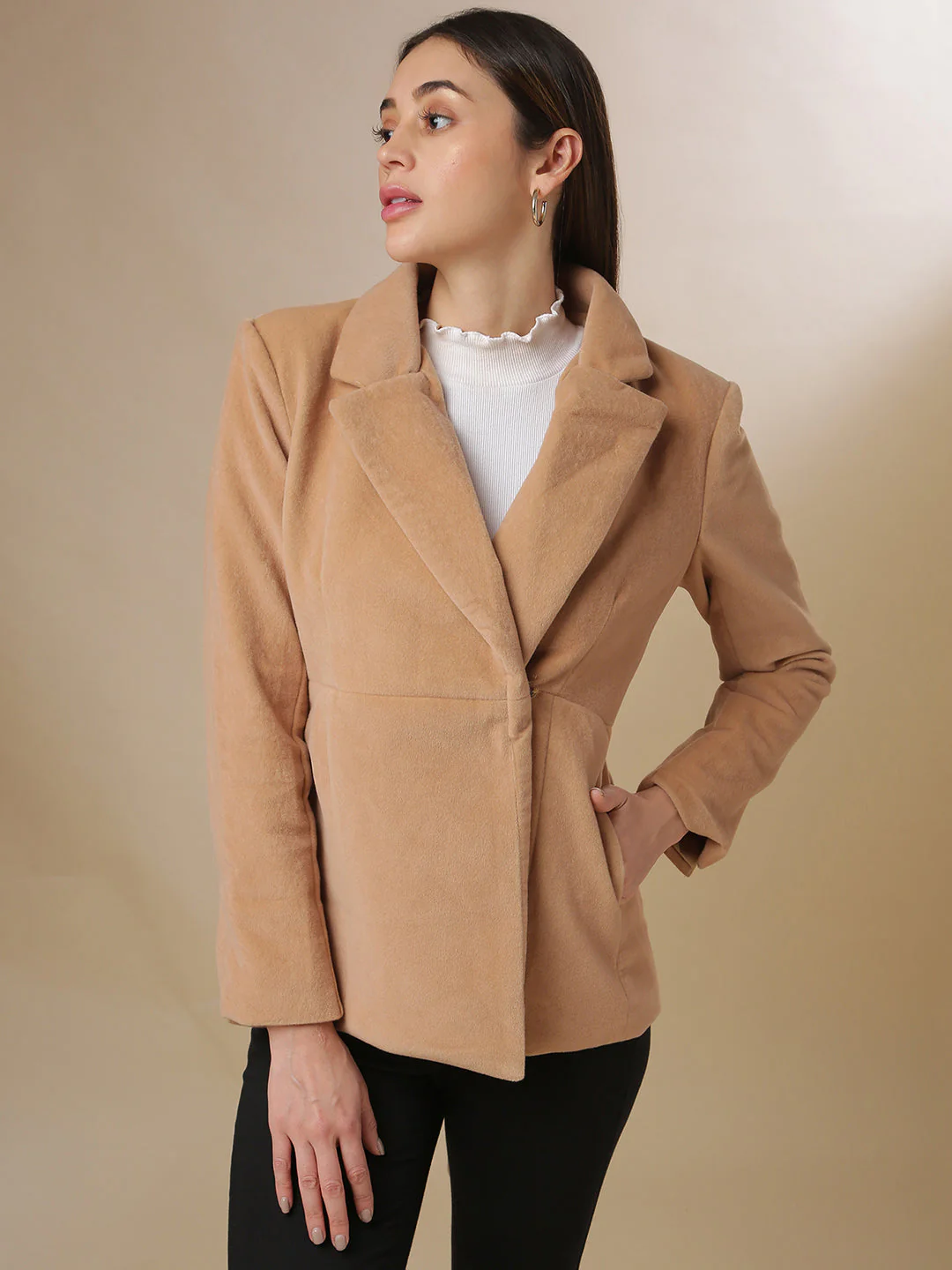 Solid Single-Breasted Blazer - Image 2