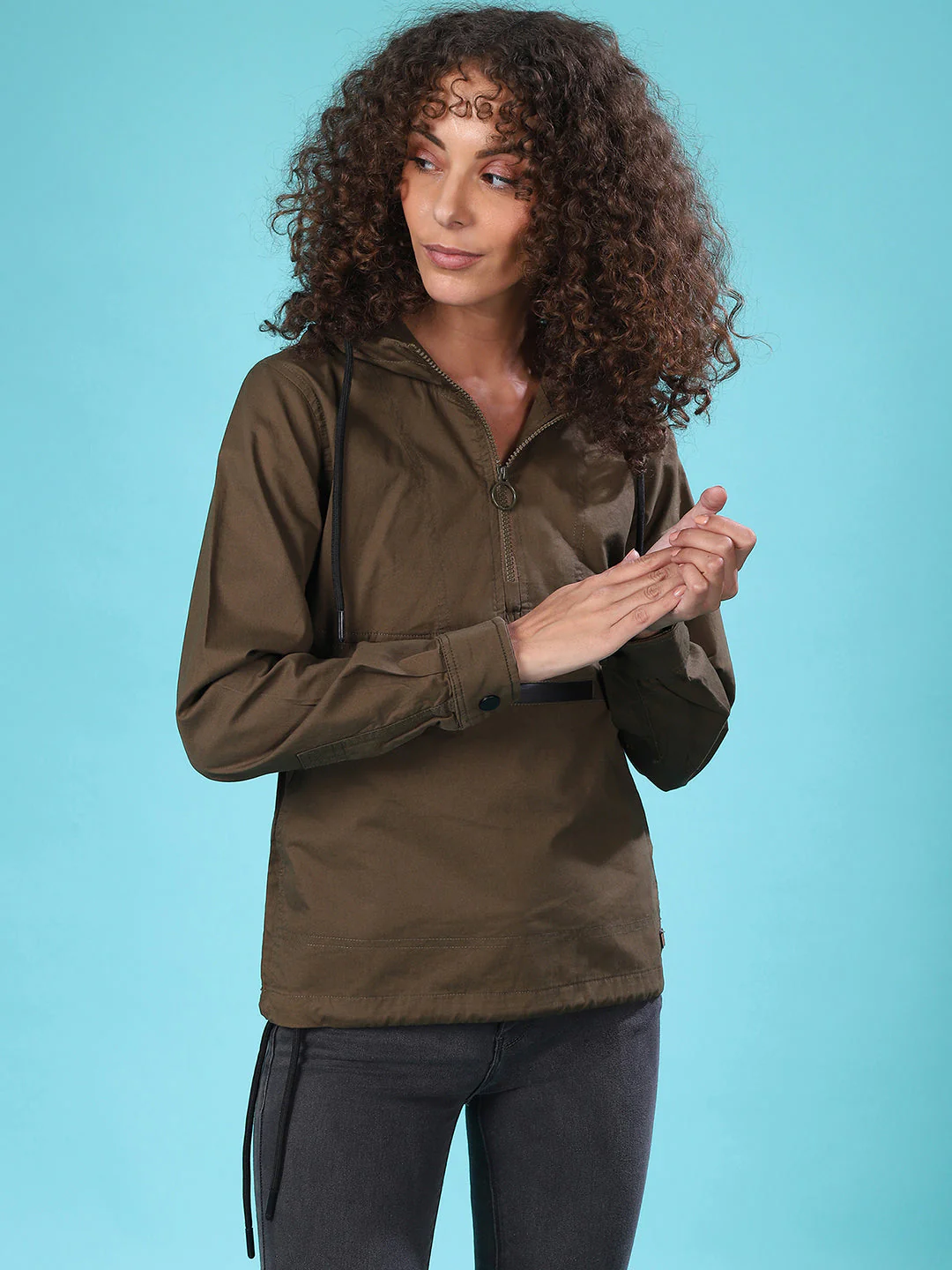 Solid Utility Jacket With Cuffed Sleeves - Image 2