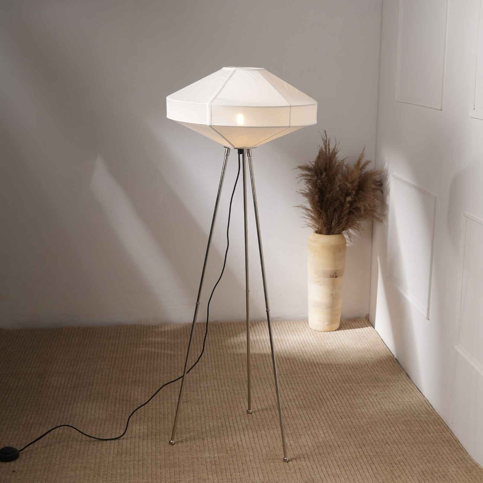 Space Rover Floor Lamp - Tripod Floor Light, Nickle Base And Elegant Fabric Shade Tripod Standing Lamp - Image 2