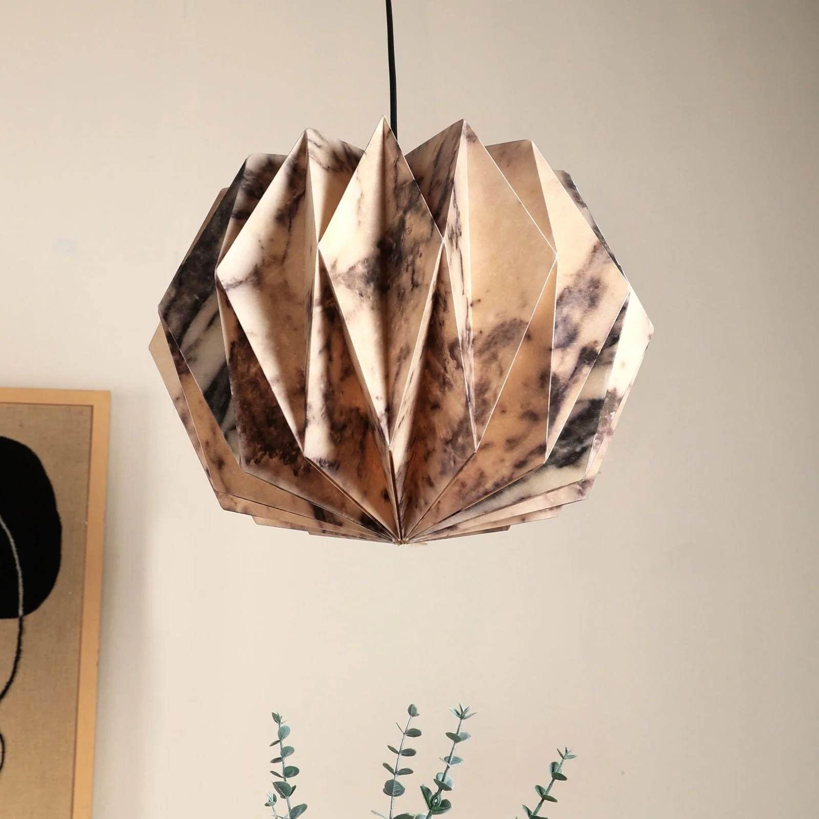 Sphere Pendant Light (Marble Print) - Marble Print, Origami Pendant Lamp, Best Design Messe Frankfurt Trends 2024 For Hanging Light - Image 4