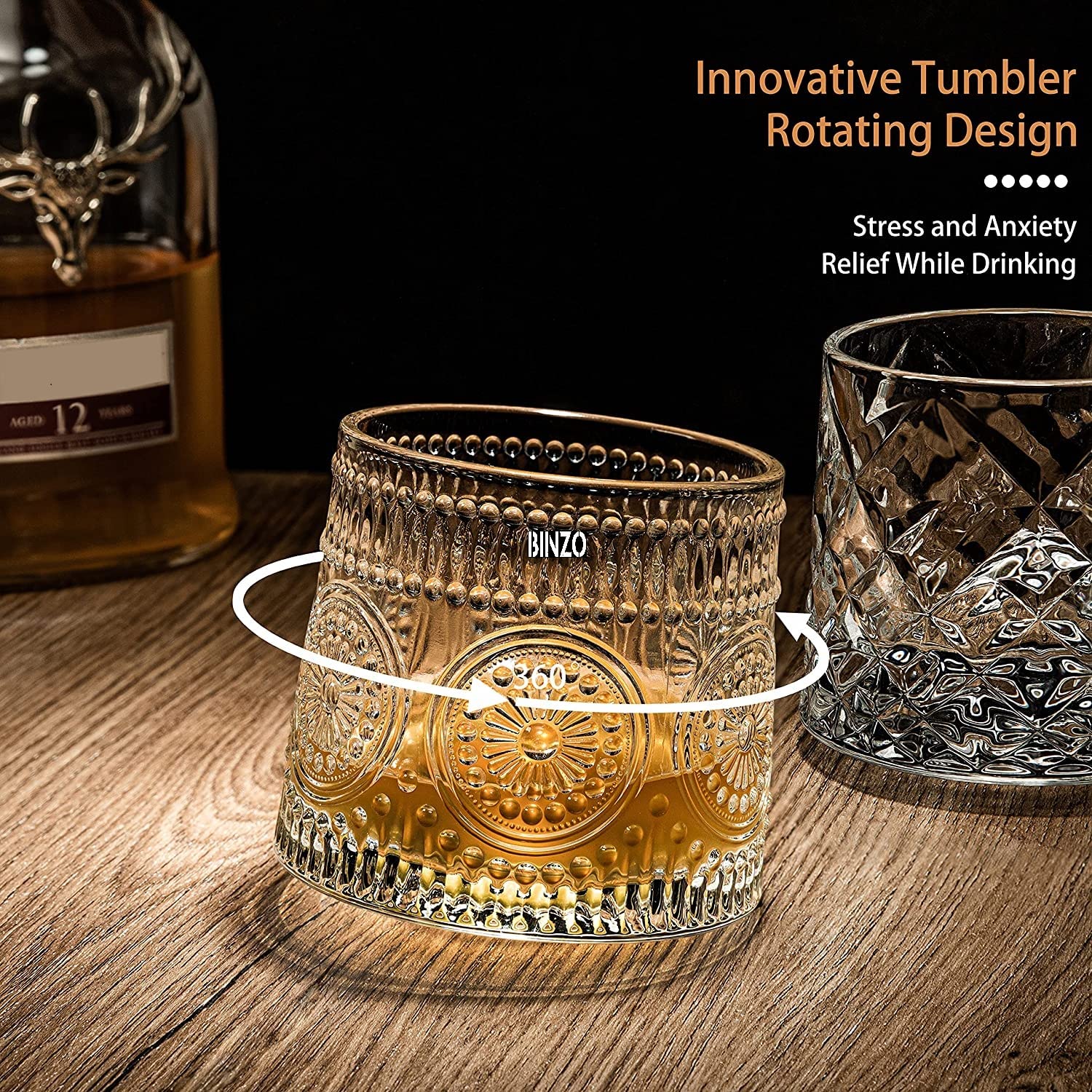 Spinning Antique Whiskey Glass 200ml (Set of 6) - Image 2