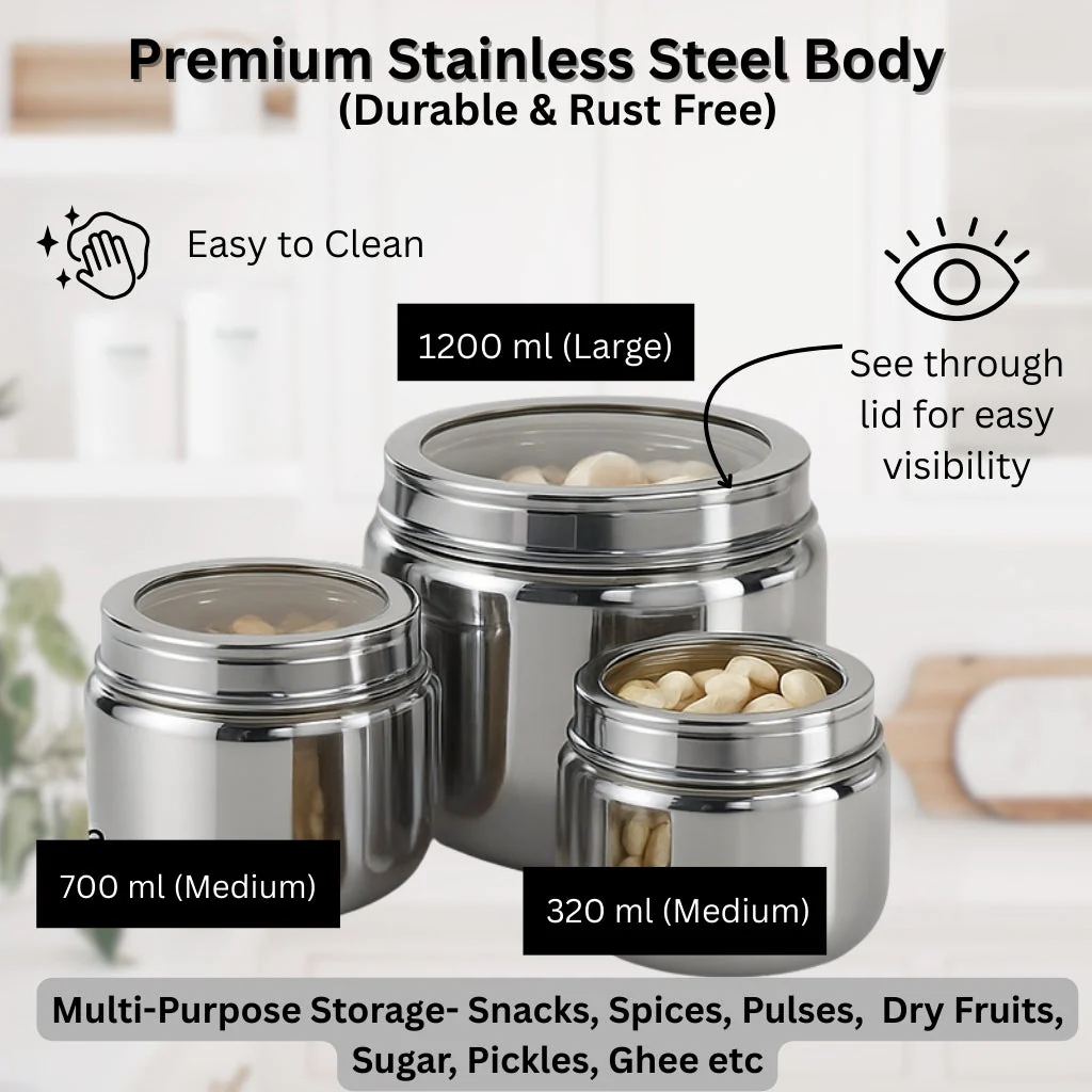 Spring Premium Stainless Steel Storage Jar Set (3 Pieces) - Image 6