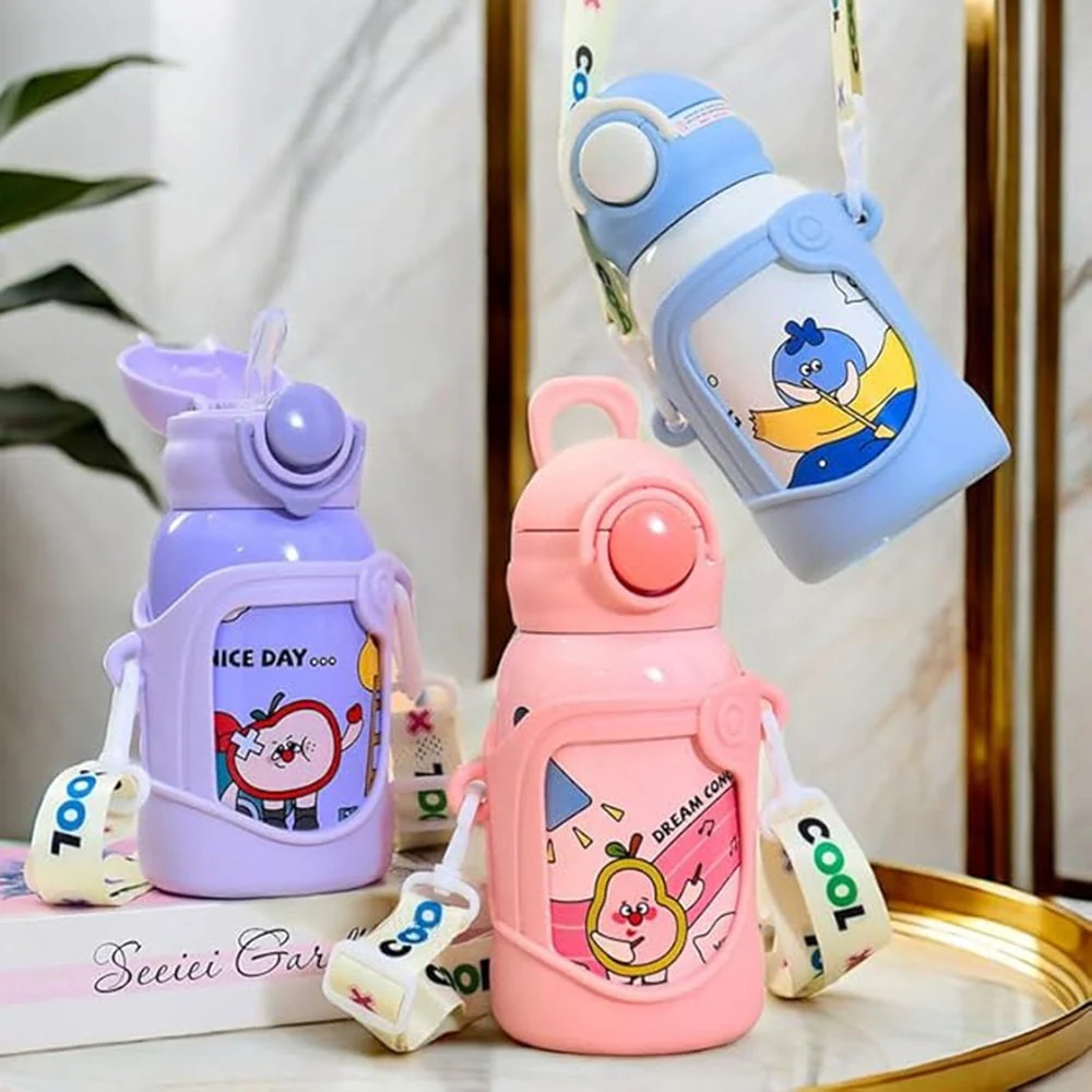 Stainless Steel Kids Water Bottle – 500ml | Double Wall, Straw Lid, Cartoon Print - Image 10