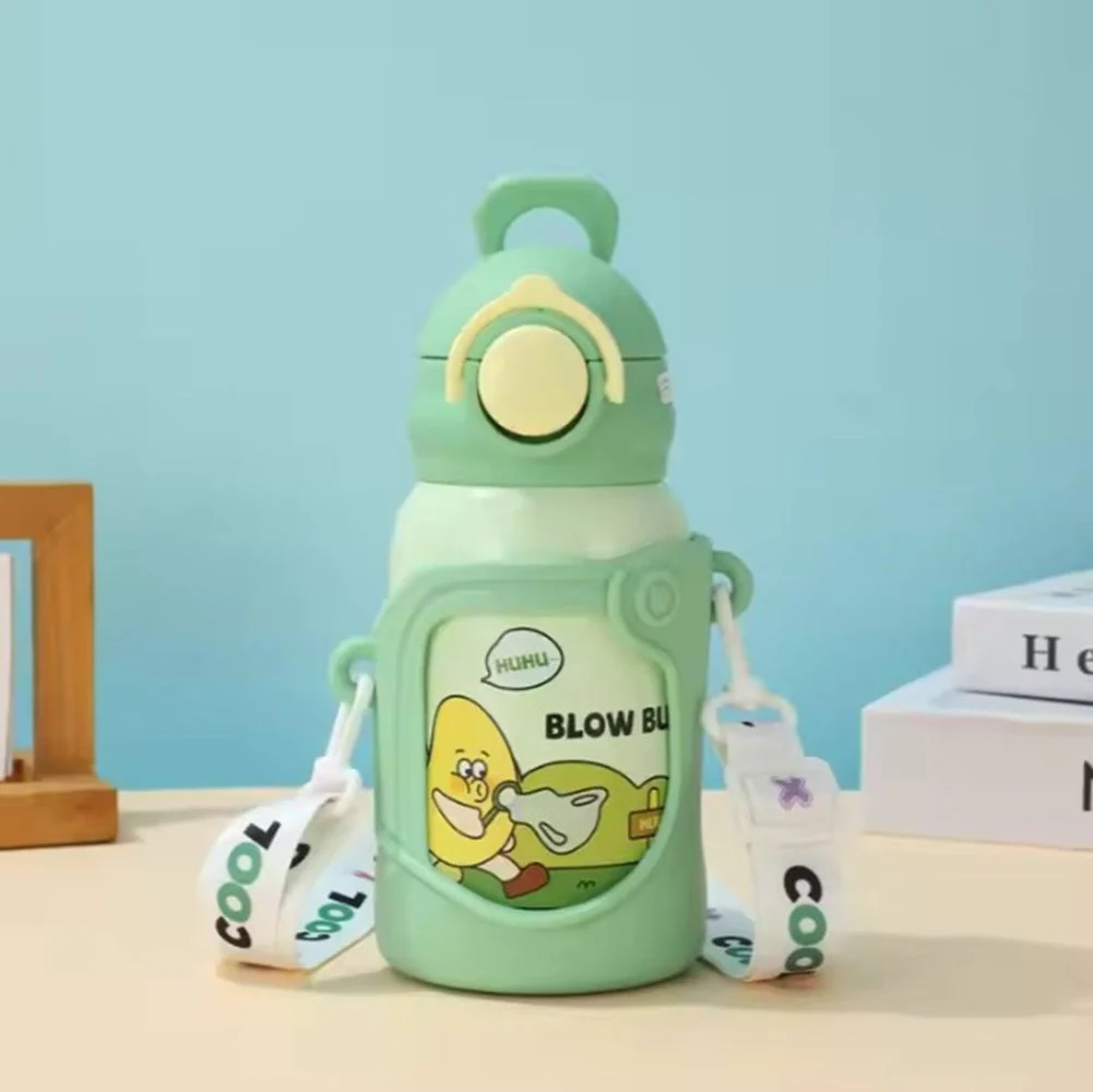 Stainless Steel Kids Water Bottle – 500ml | Double Wall, Straw Lid, Cartoon Print - Image 14